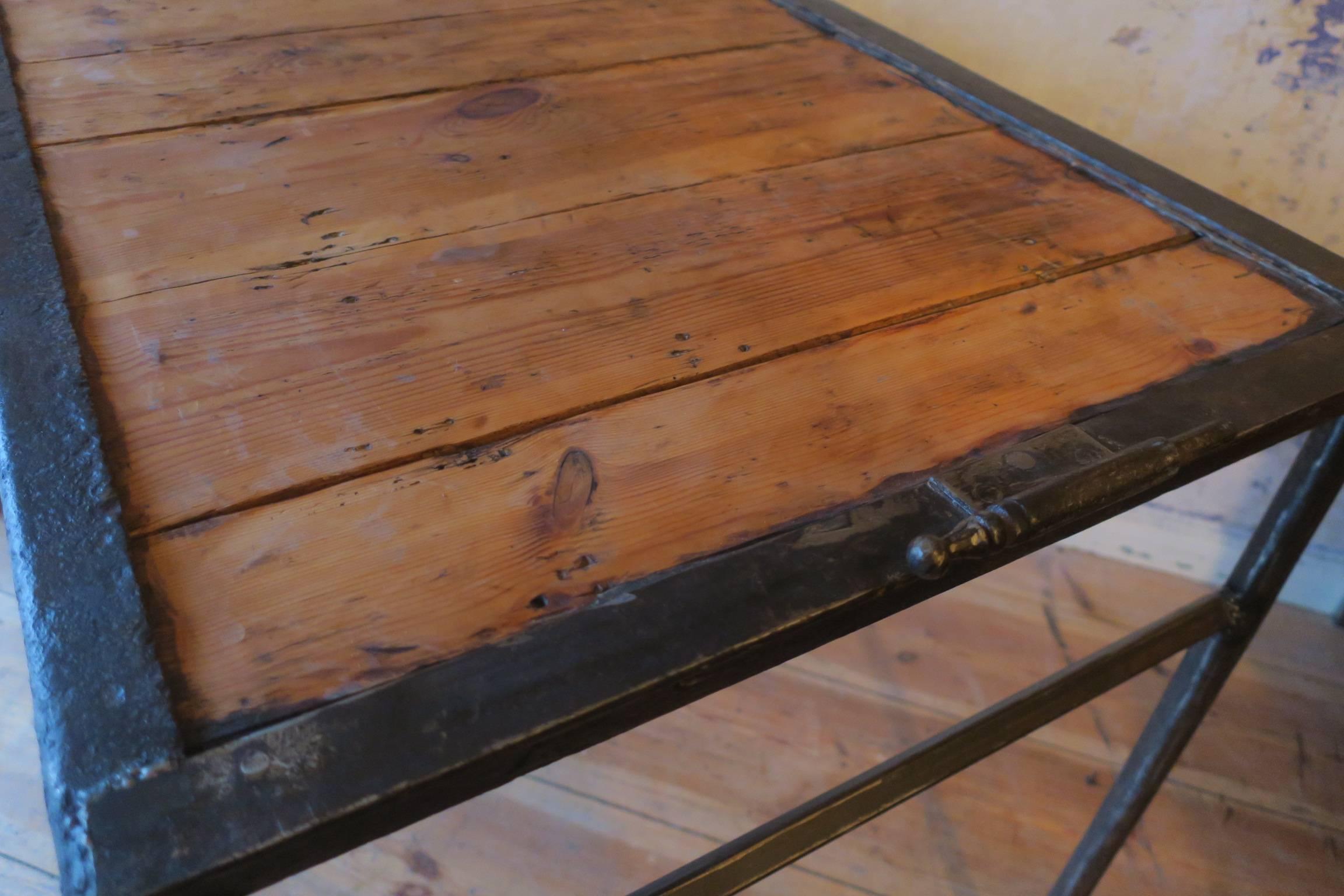 20th Century Unique Vintage Industrial Iron and Wood Table with Character For Sale