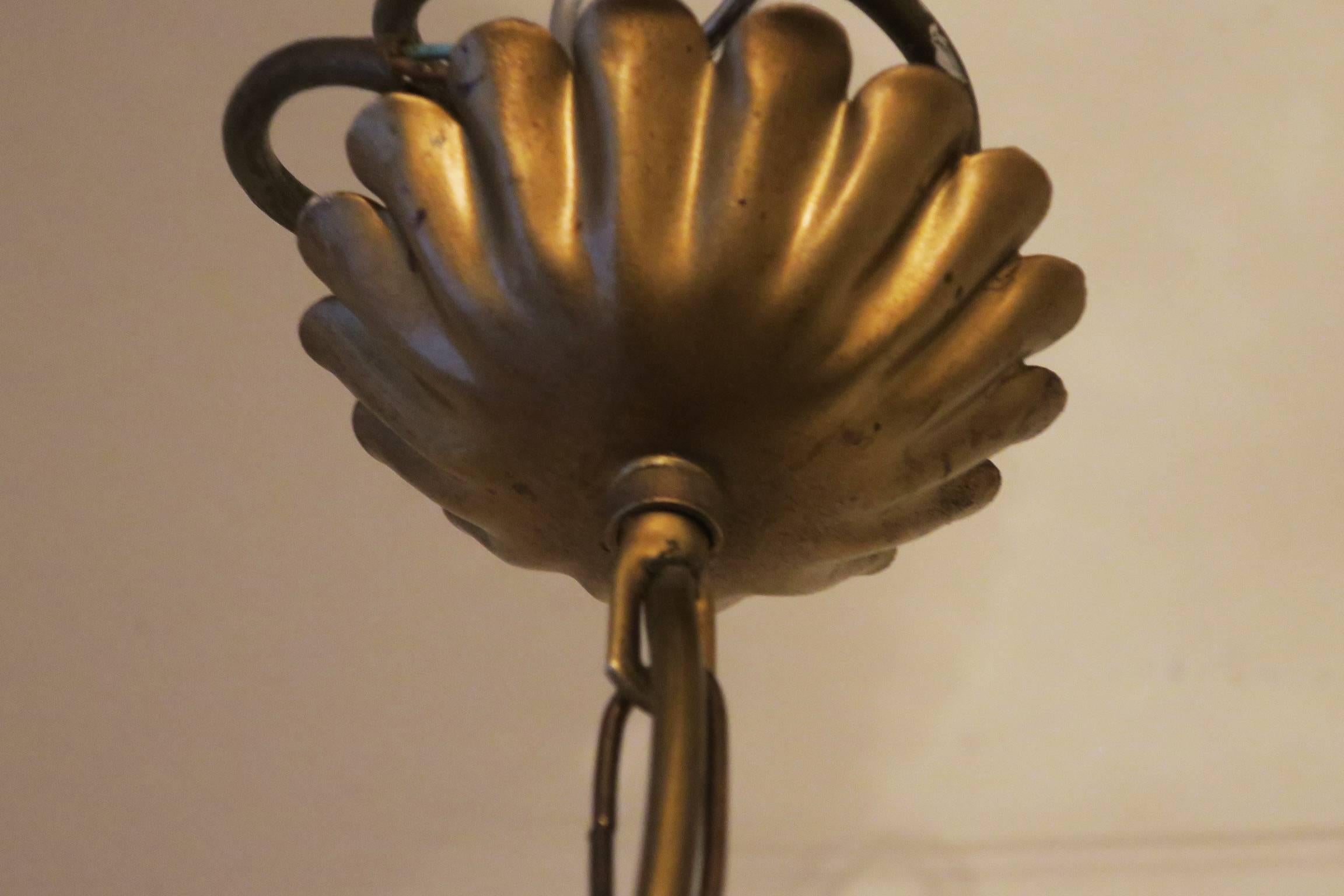 20th Century Wheatsheaf Vintage Chandelier in Patinated Gilt Tole For Sale