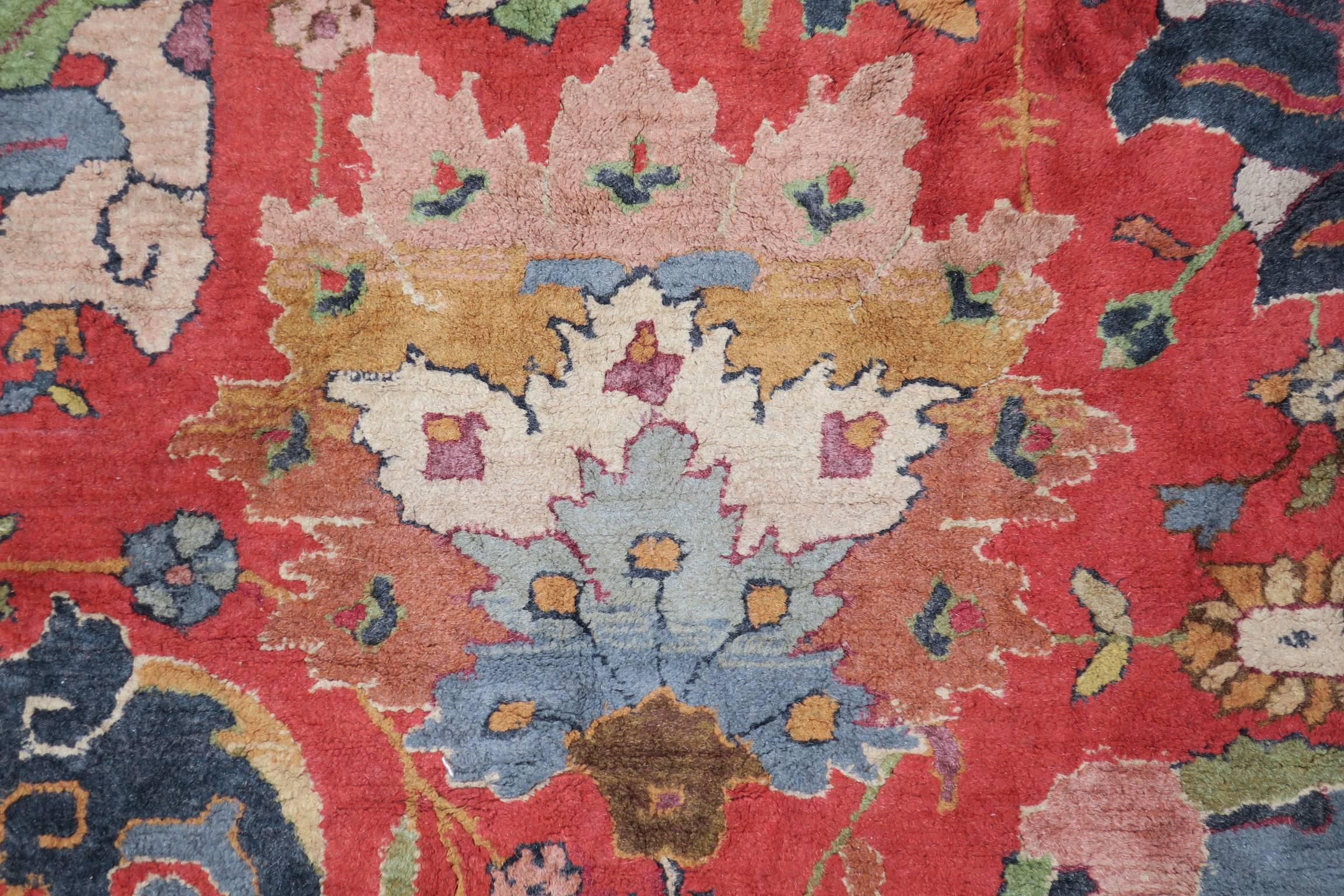 Antique European Hooked Carpet with Big Shah Abbas Design, 1920 In Good Condition In Berlin, DE