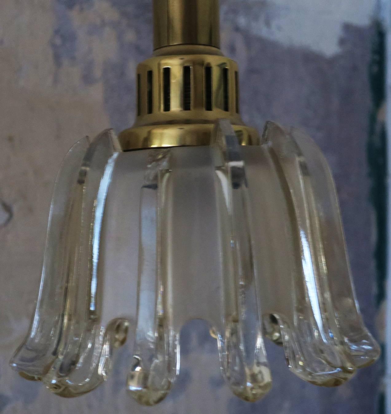 German Six Doria Brass and Frosted Glass Pendants, 1960s For Sale