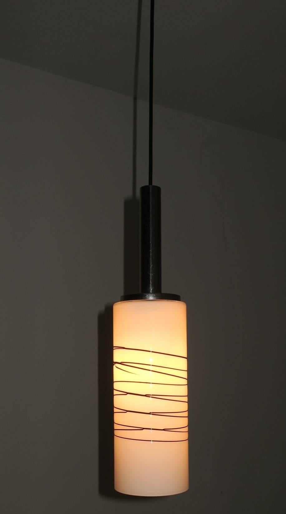 Italian Opal Glass Pendant with Fine Black Glass Overlay, Midcentury In Good Condition For Sale In Berlin, DE