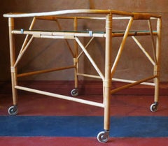 Fine Slender Bamboo and Frosted Glass Vintage Serving Cart