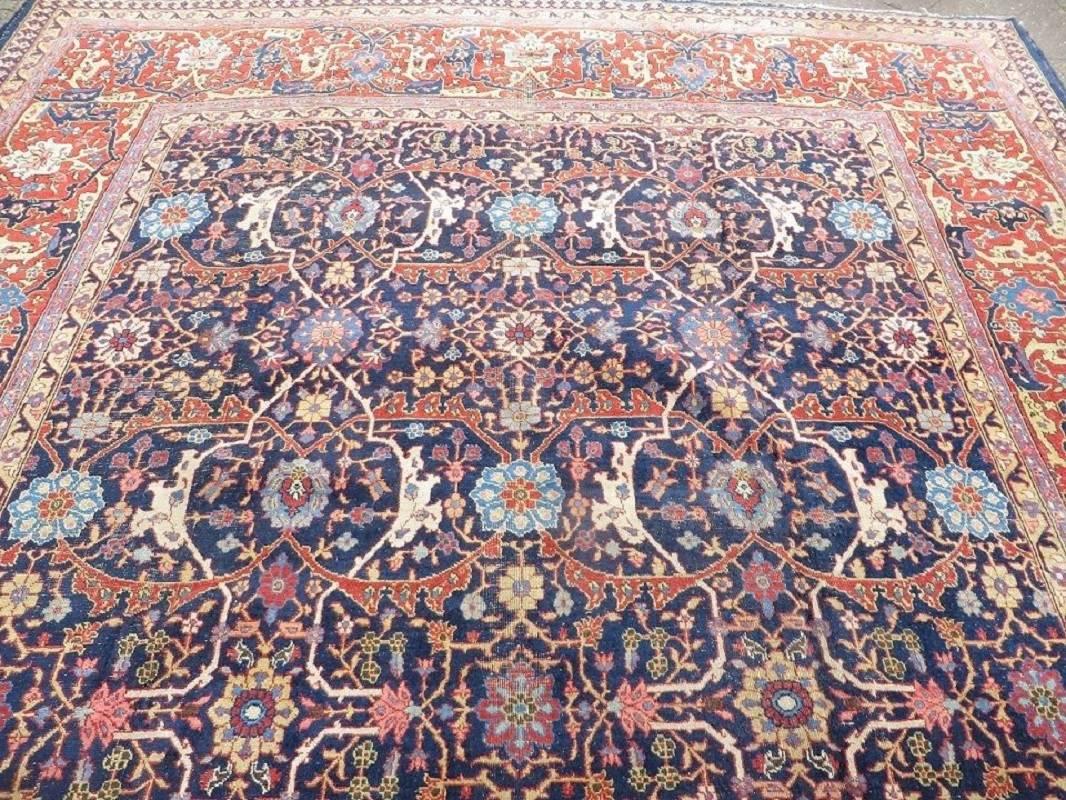 Persian Antique Tabriz Carpet, Wide Border