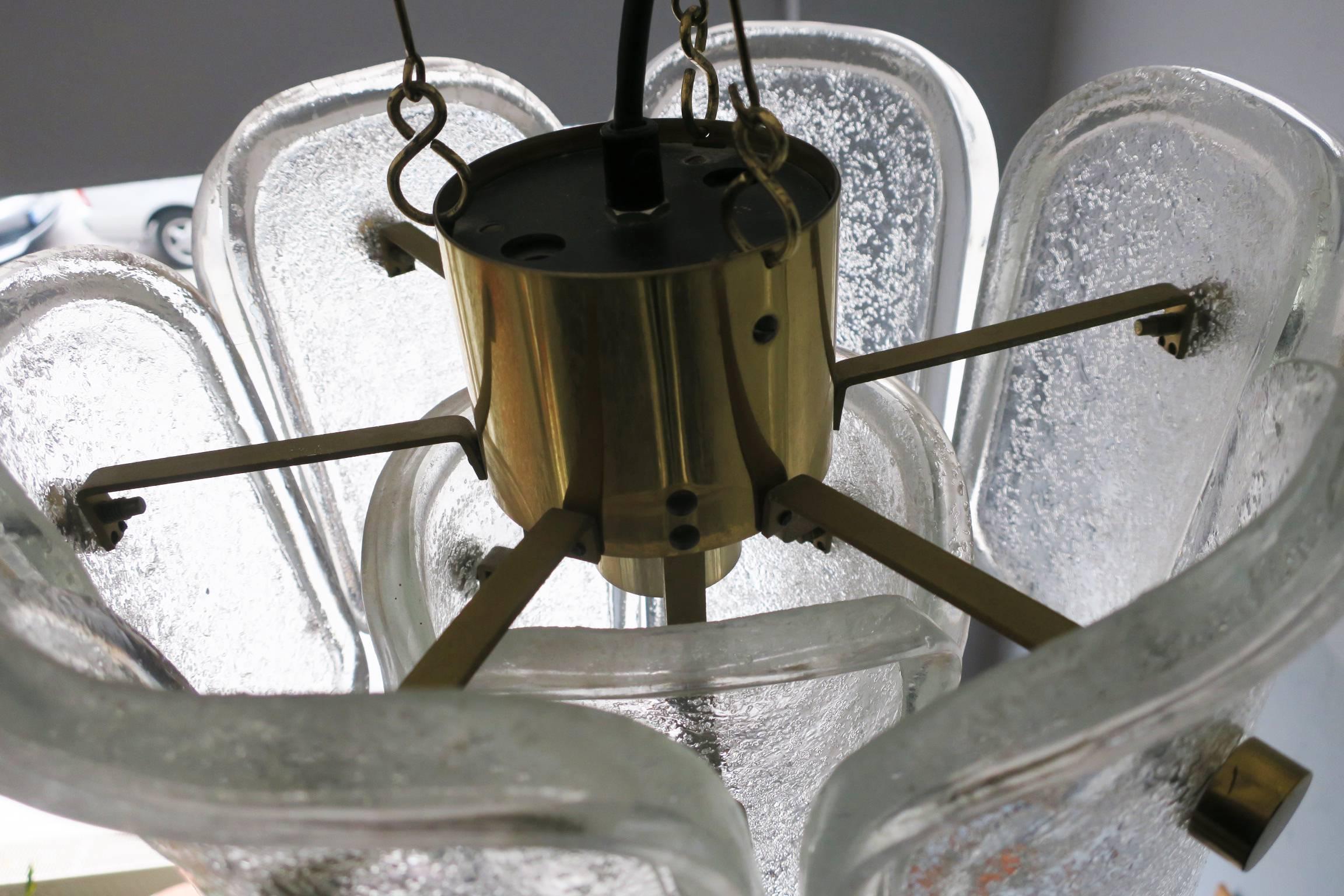 20th Century Kalmar Melting Ice Glass and Brass Pendant