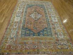 Antique Hand Knotted Angora Wool Turkish Oushak Rug