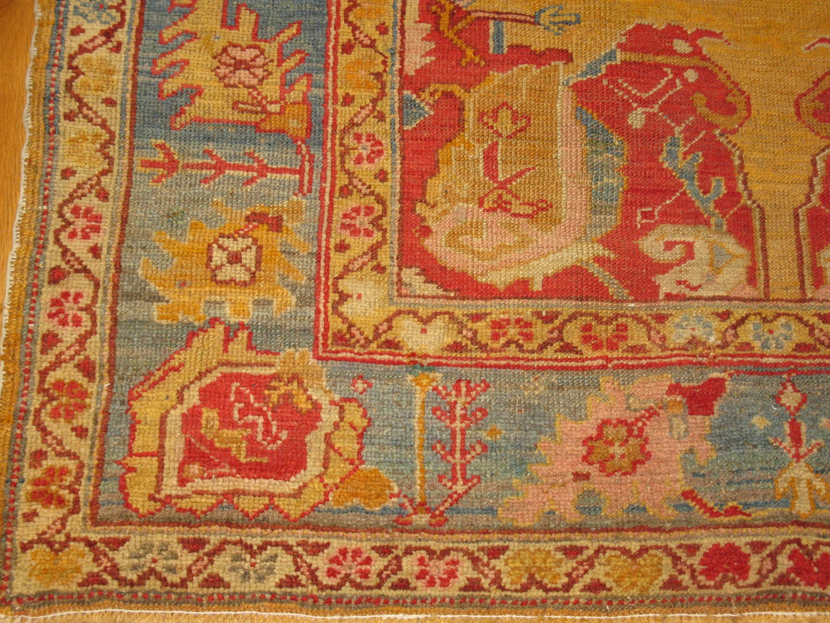Hand-Knotted Small Antique Hand knotted Wool Turkish Oushak Rug For Sale