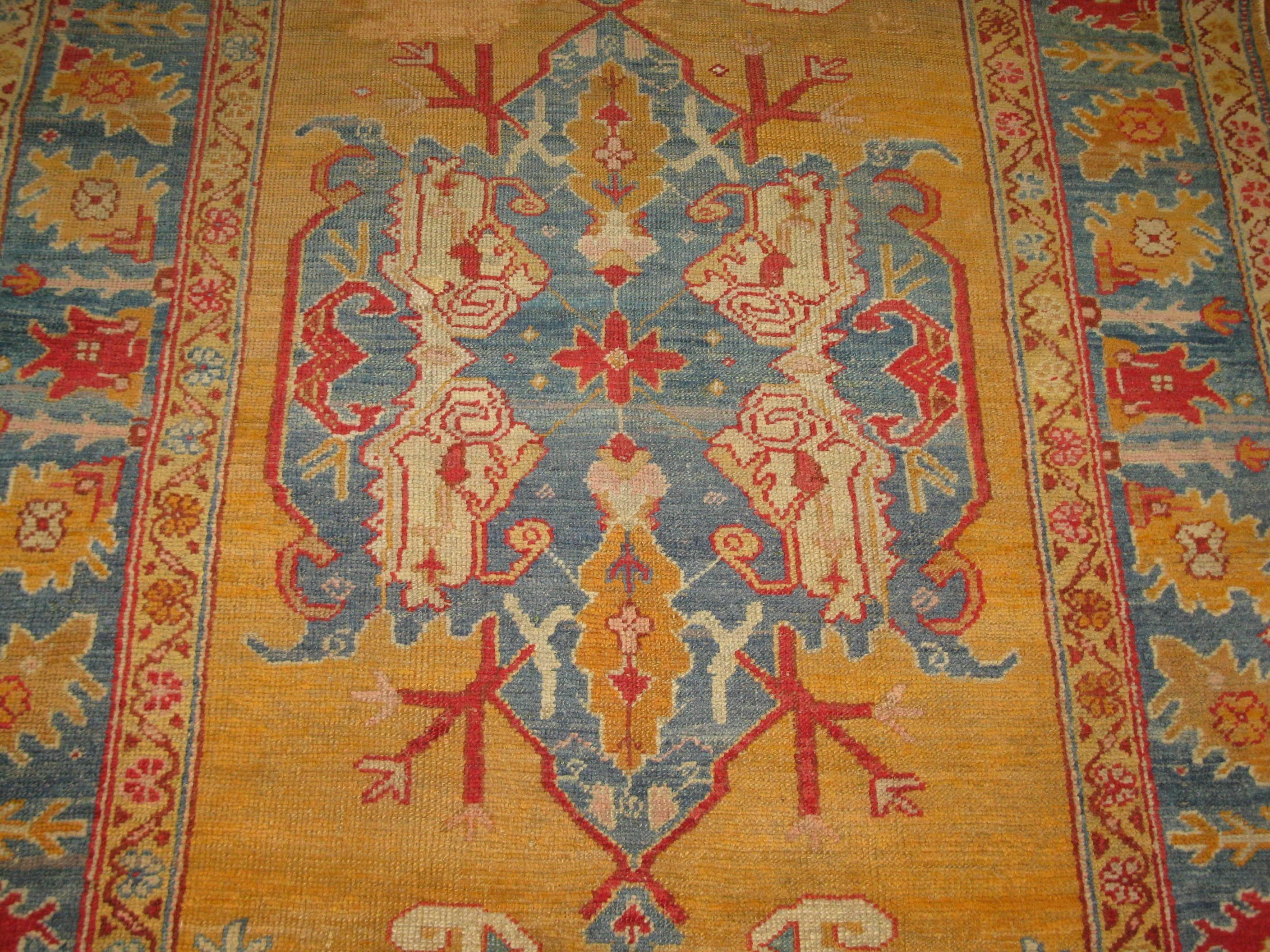 Small Antique Hand knotted Wool Turkish Oushak Rug In Good Condition For Sale In Atlanta, GA