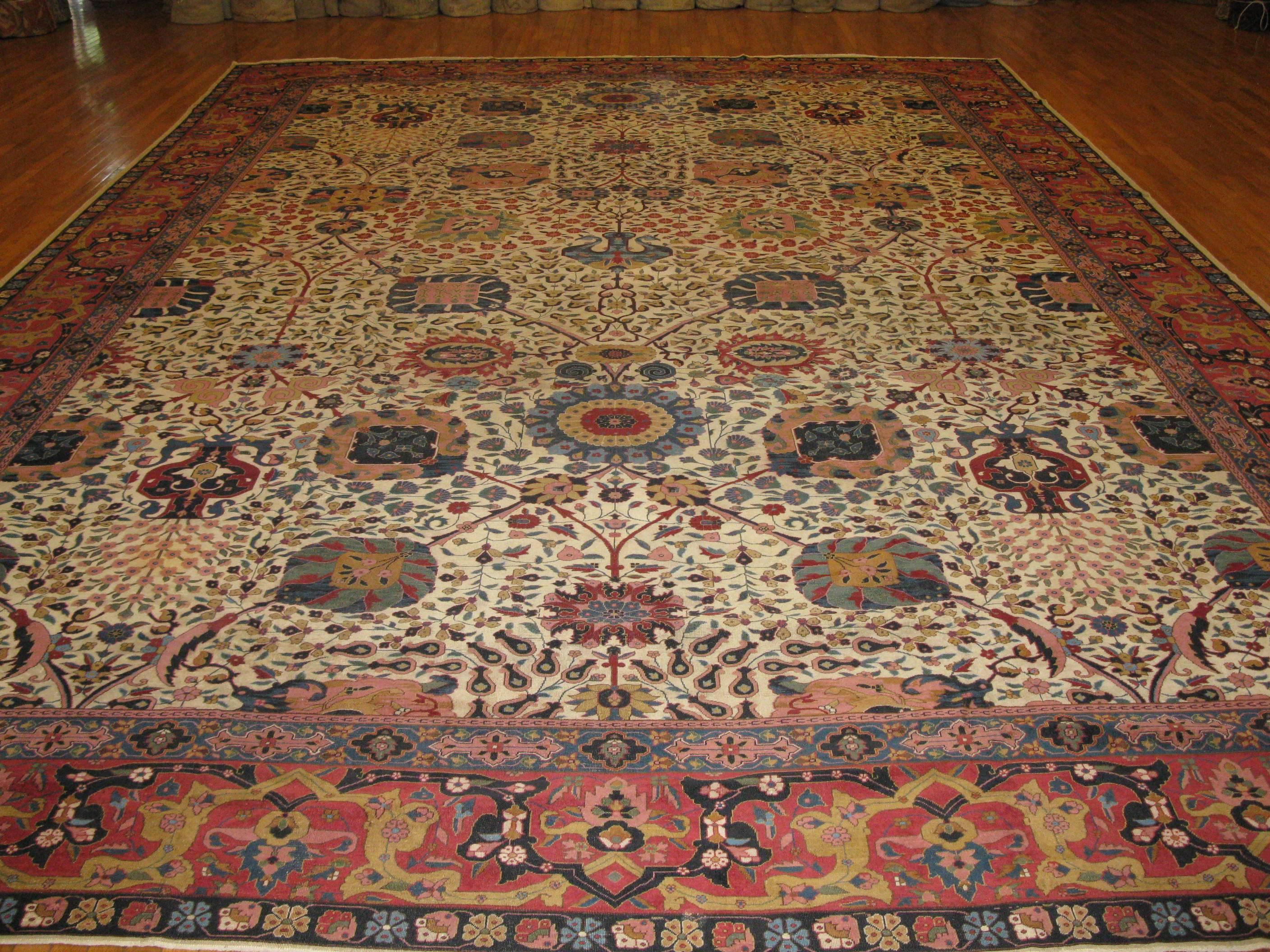 Large Palace Size Hand Knotted Wool  Antique Indian Agra Rug For Sale 1