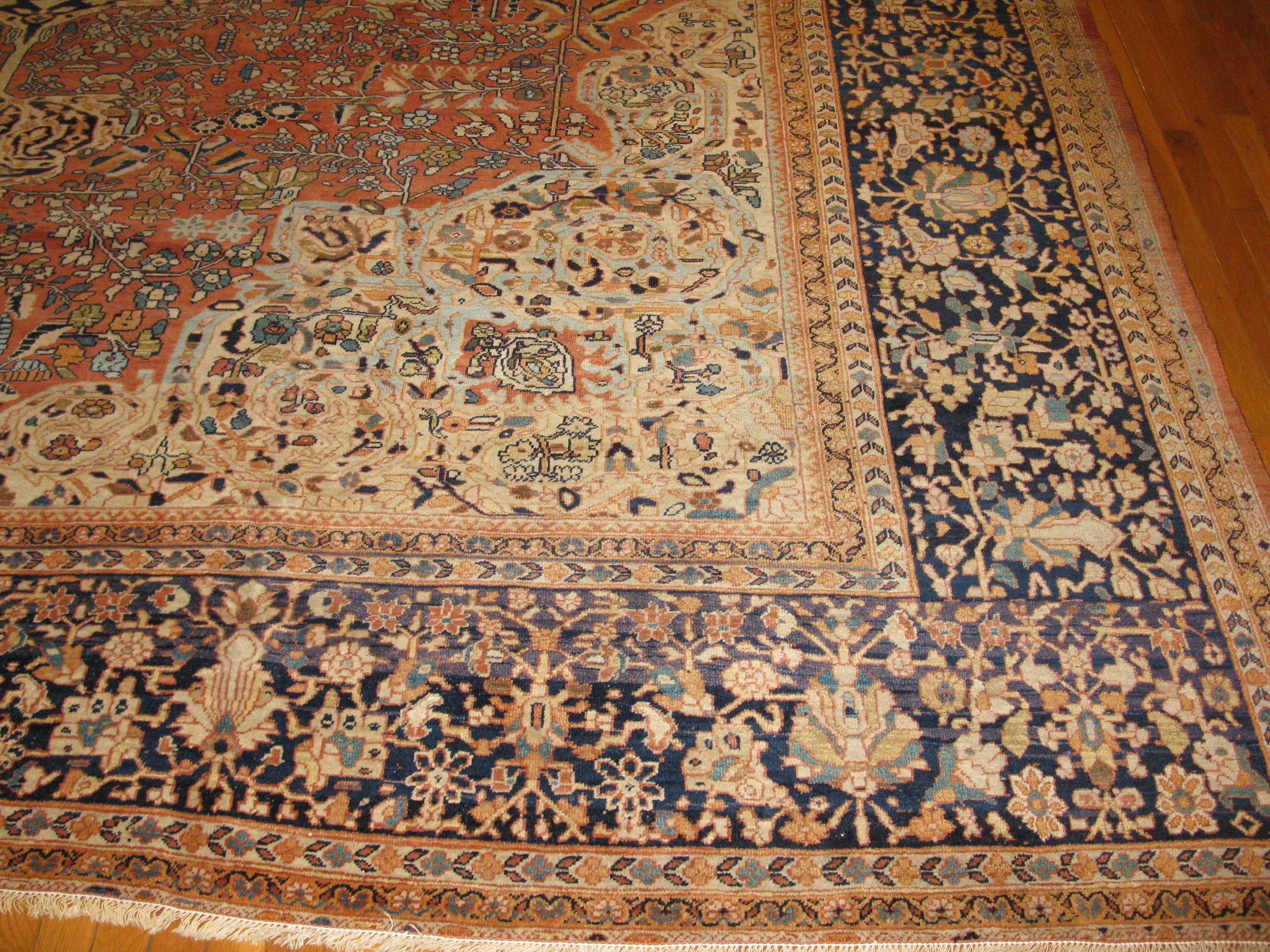 Late 19th Century Large Antique Hand-Knotted Persian Sarouk Farahan Rug