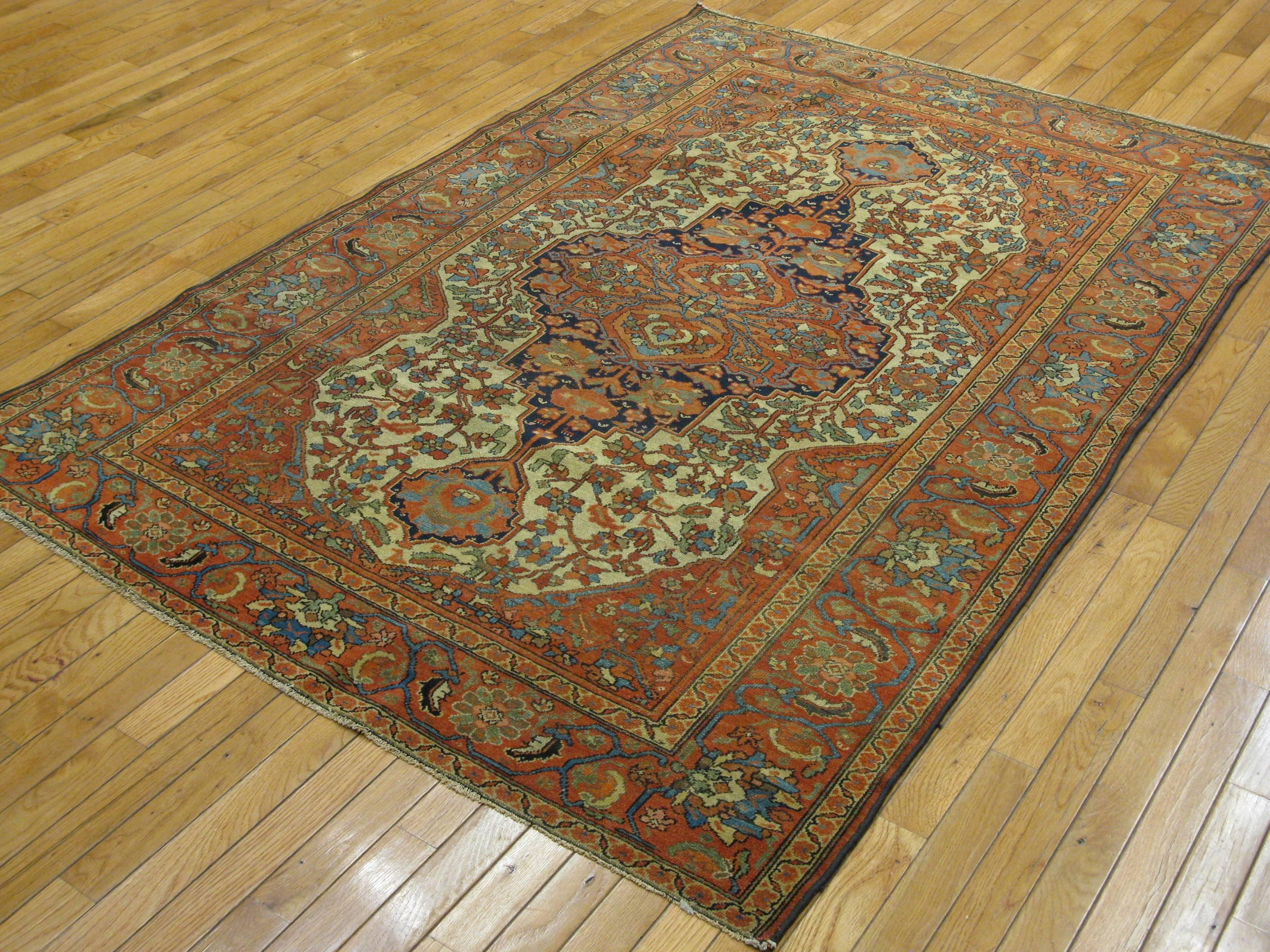 Antique Small Hand-Knotted Persian Malayer Rug 1