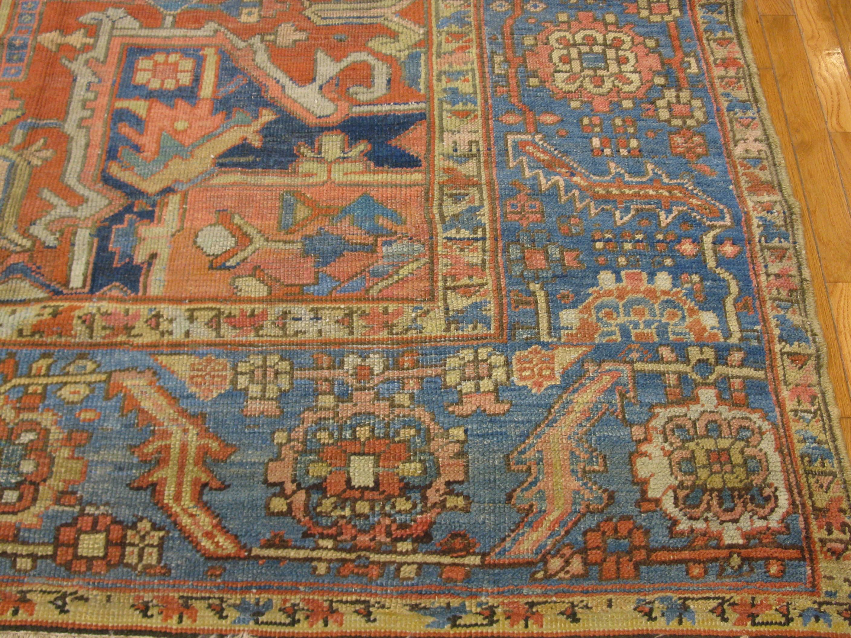 Antique Hand-Knotted Wool Blue Persian Heriz Rug In Good Condition For Sale In Atlanta, GA