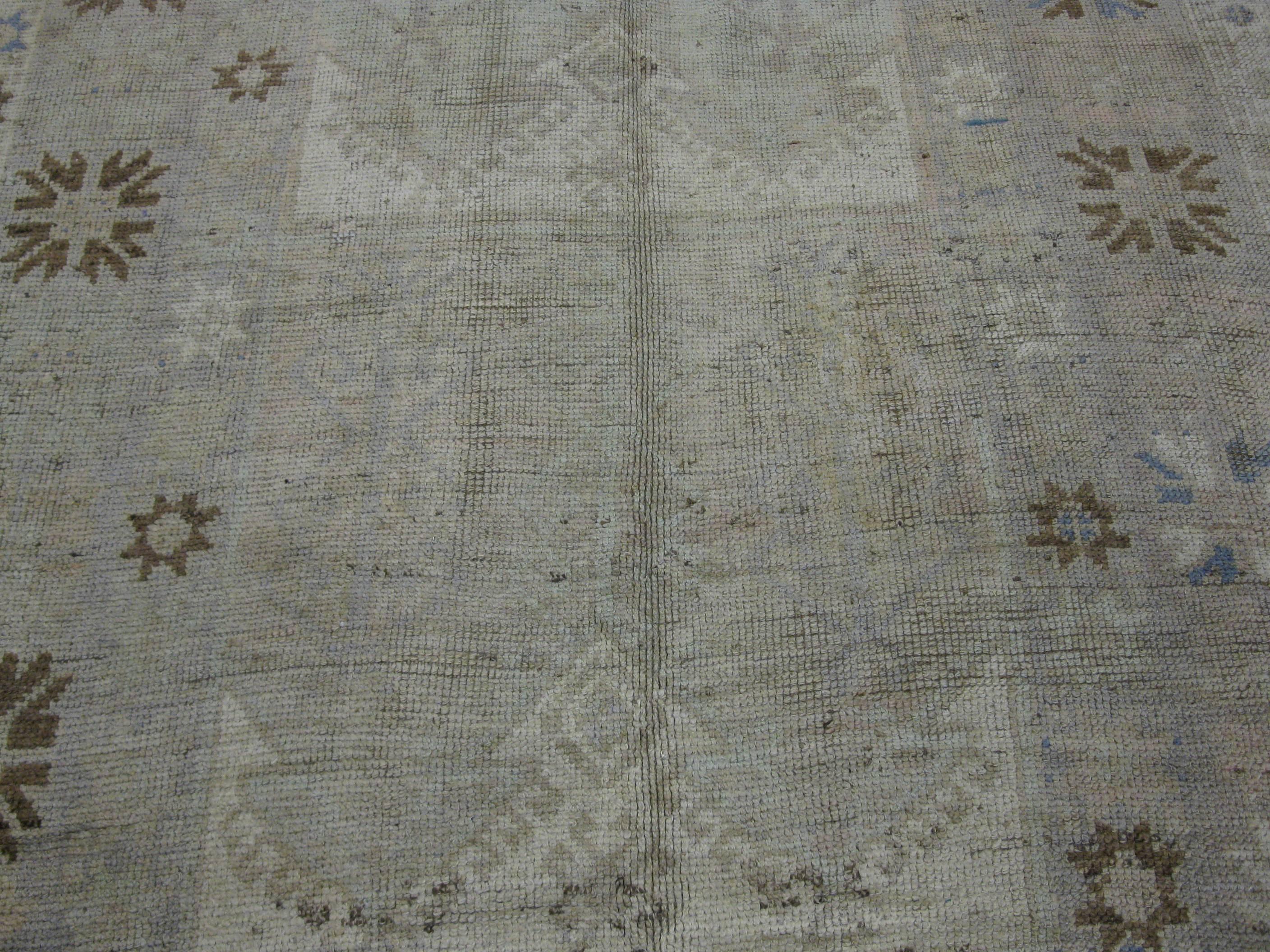 Hand-Knotted Vintage Handmade Gallery Size Neutral Color Turkish Anatolian Oushak Rug For Sale