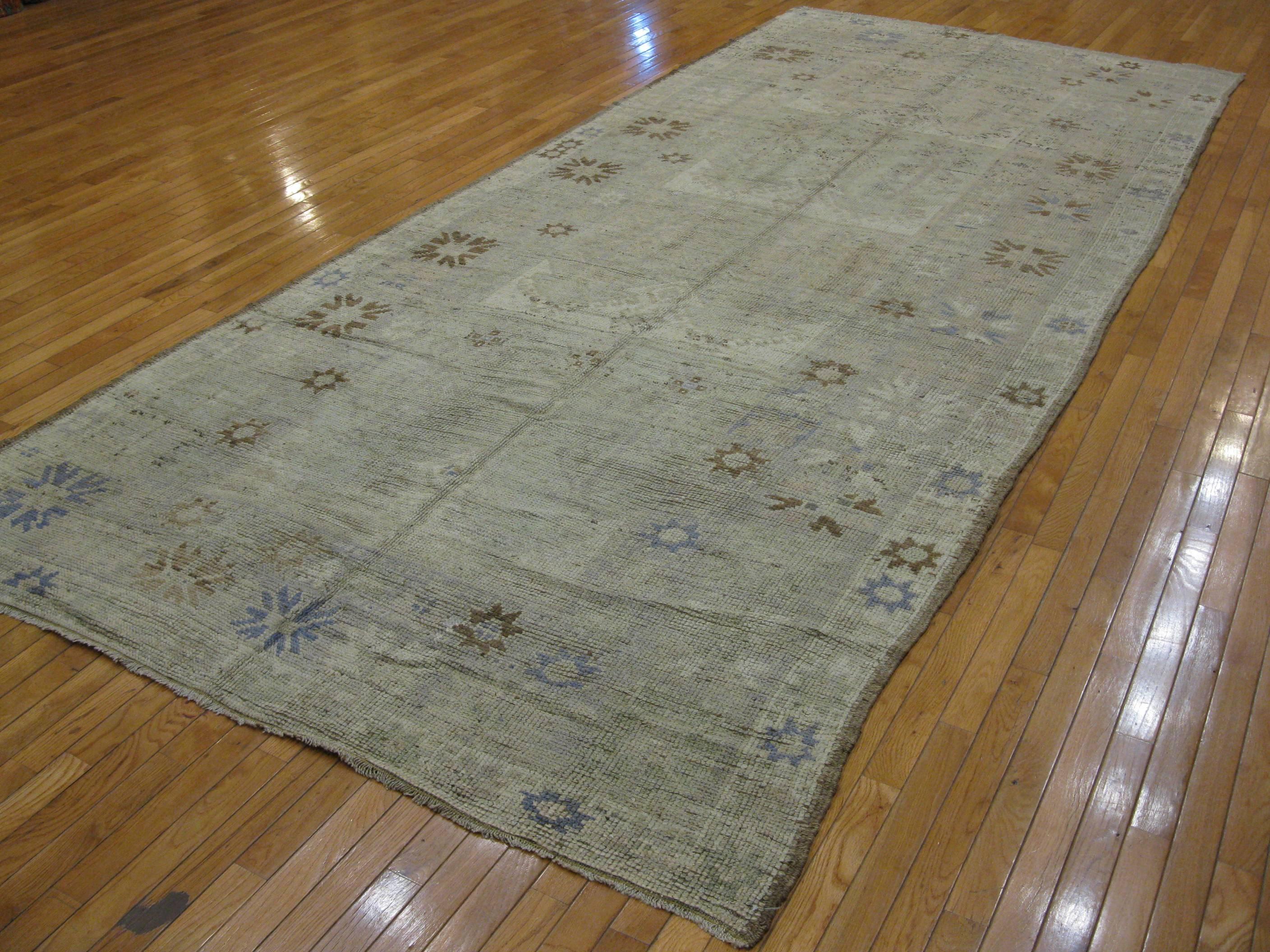 Wool Vintage Handmade Gallery Size Neutral Color Turkish Anatolian Oushak Rug For Sale