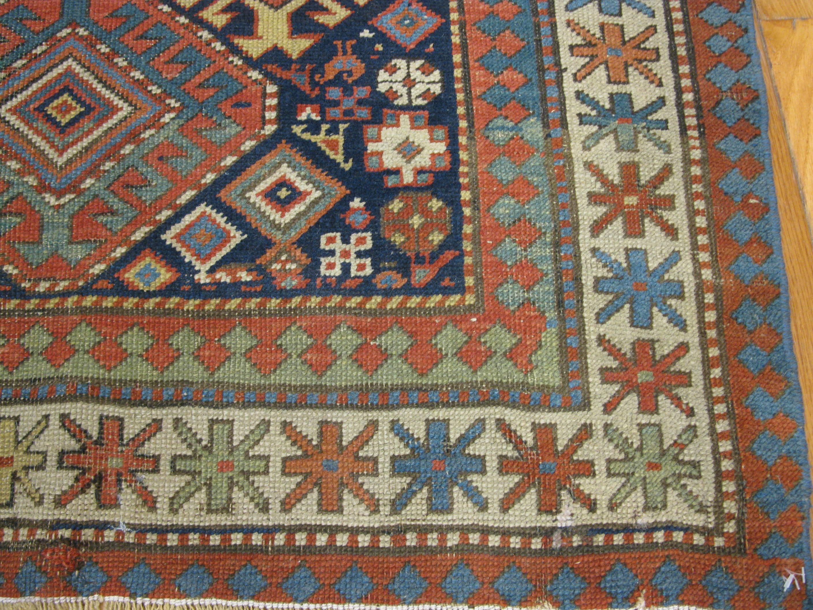 Hand-Knotted Antique Hand Knotted Wool Caucasian Shirvan Runner Rug For Sale