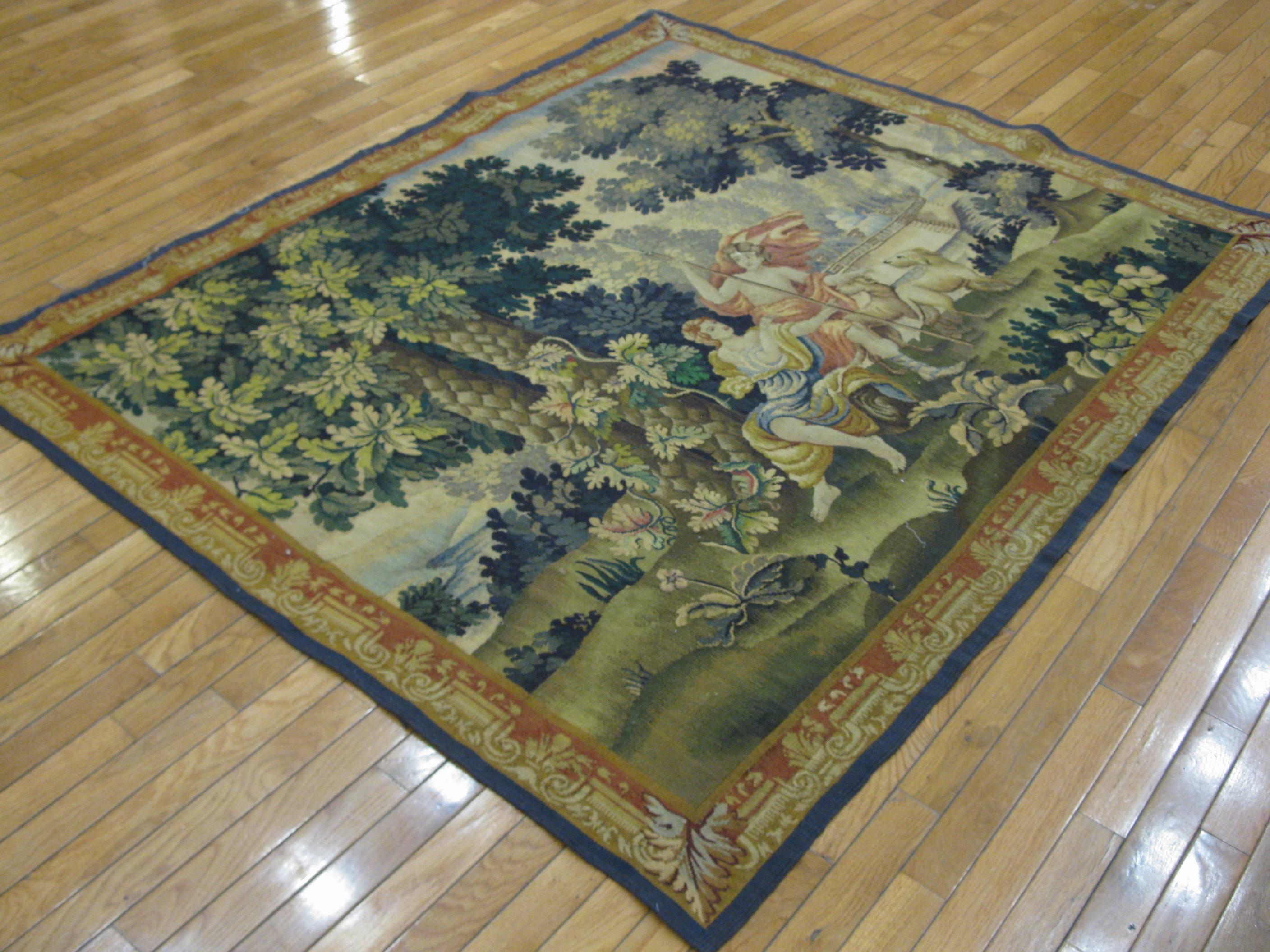Silk Antique French Aubusson Tapestry