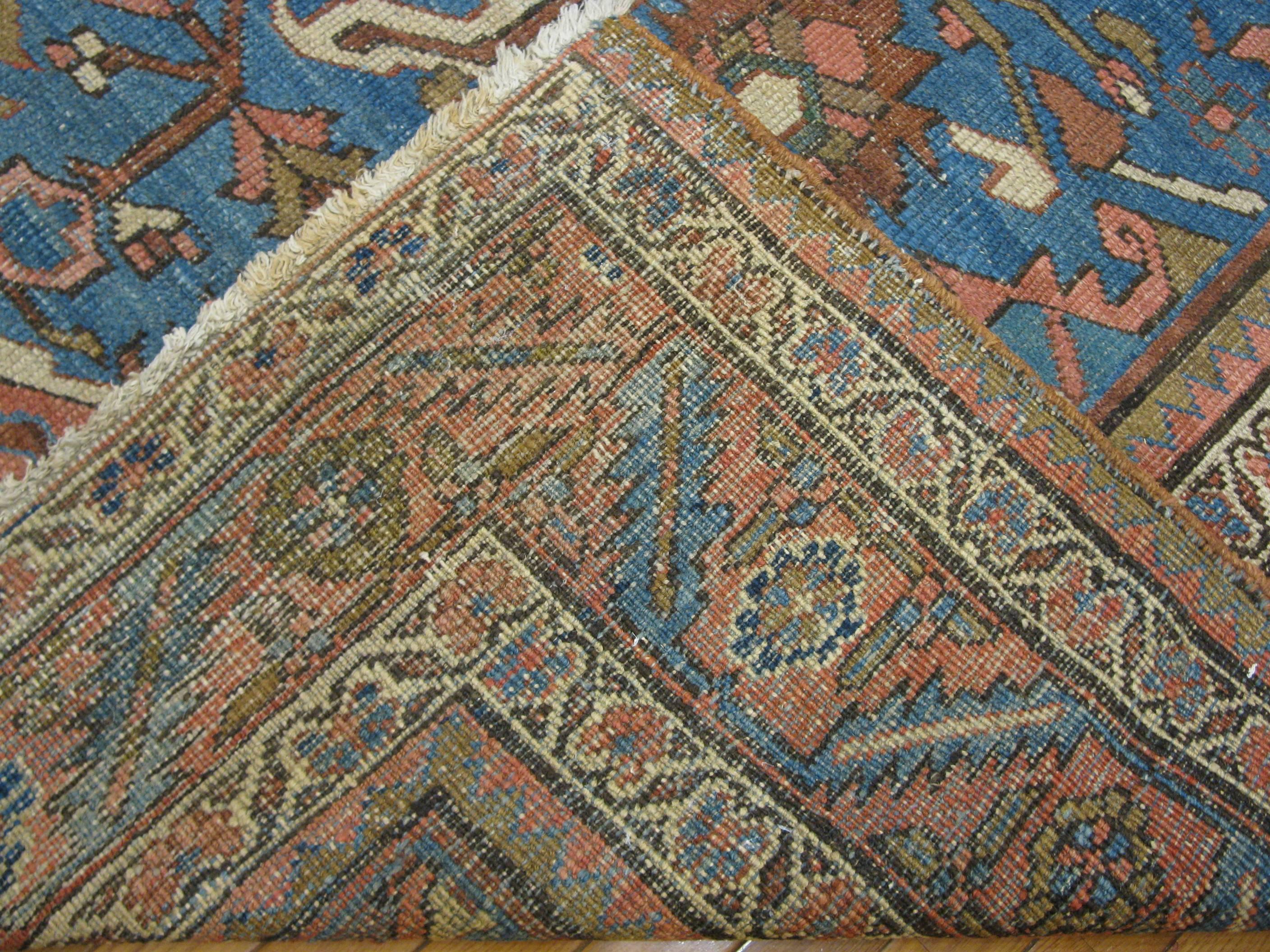 19th Century Antique Room Size Hand-Knotted Blue Wool Persian Serapi Rug