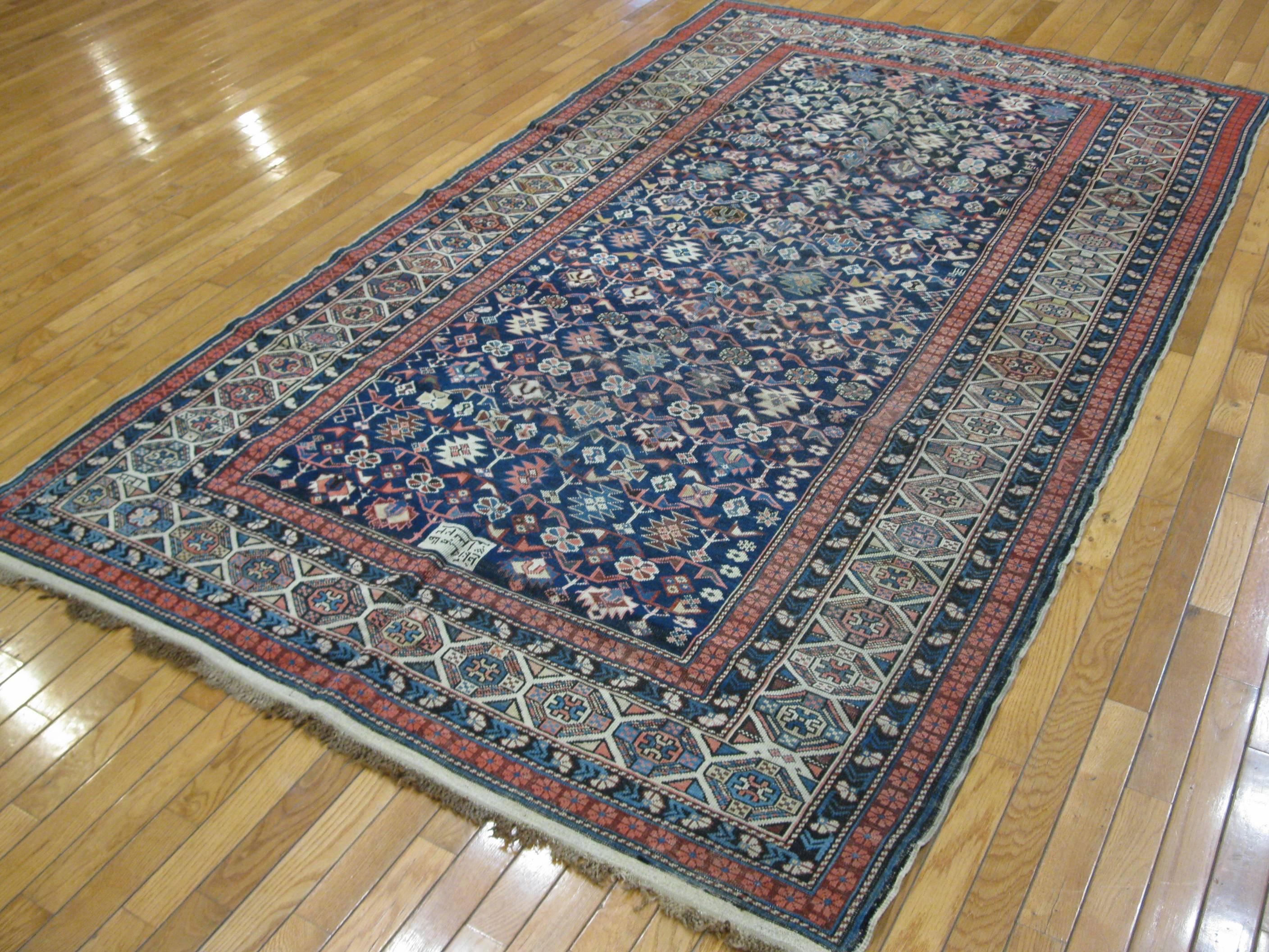 19th Century Antique Hand-Knotted Wool Caucasian Shirvan Rug