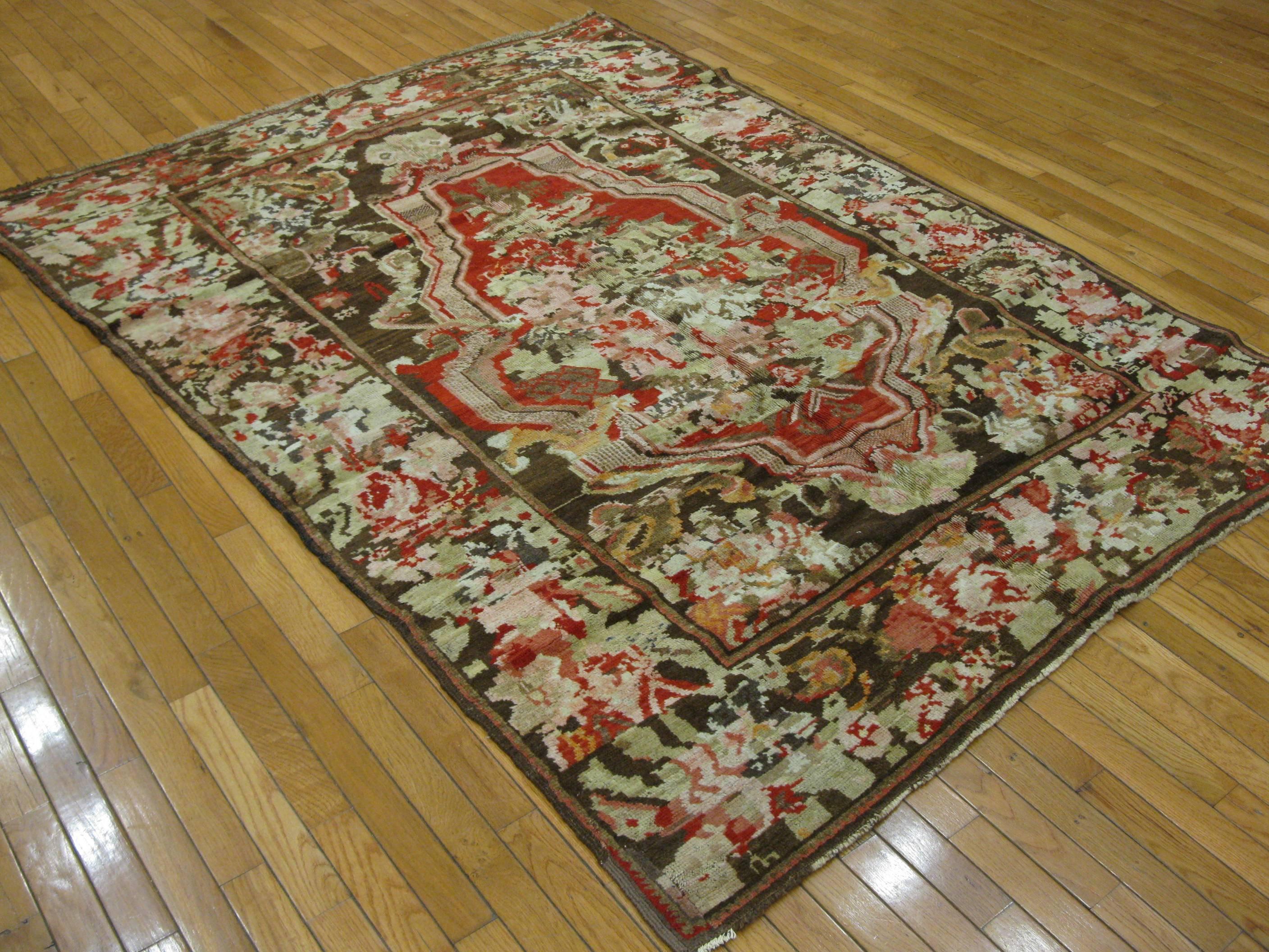 20th Century Small Antique Hand Knotted Wool Caucasian Karabaq Rug For Sale