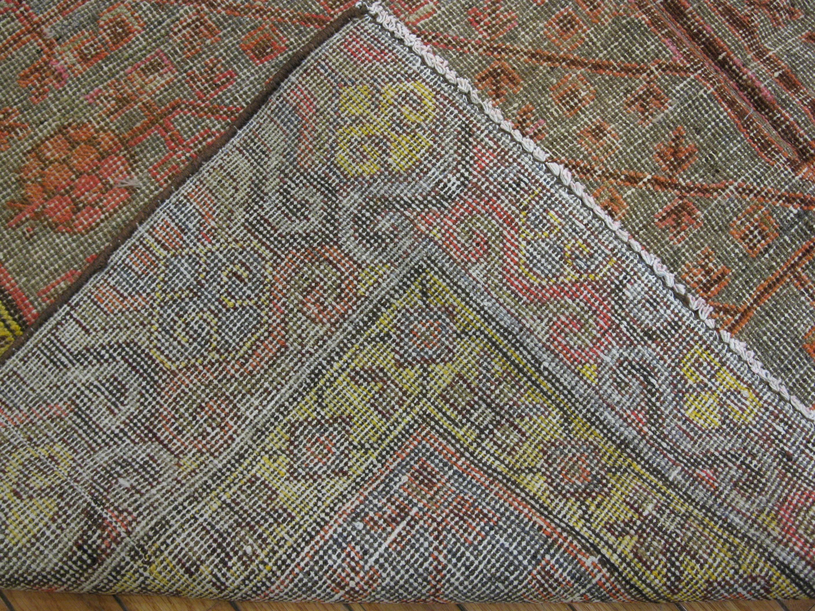 Uzbek Antique Hand Knotted Wool Gallery Size Khotan Rug For Sale