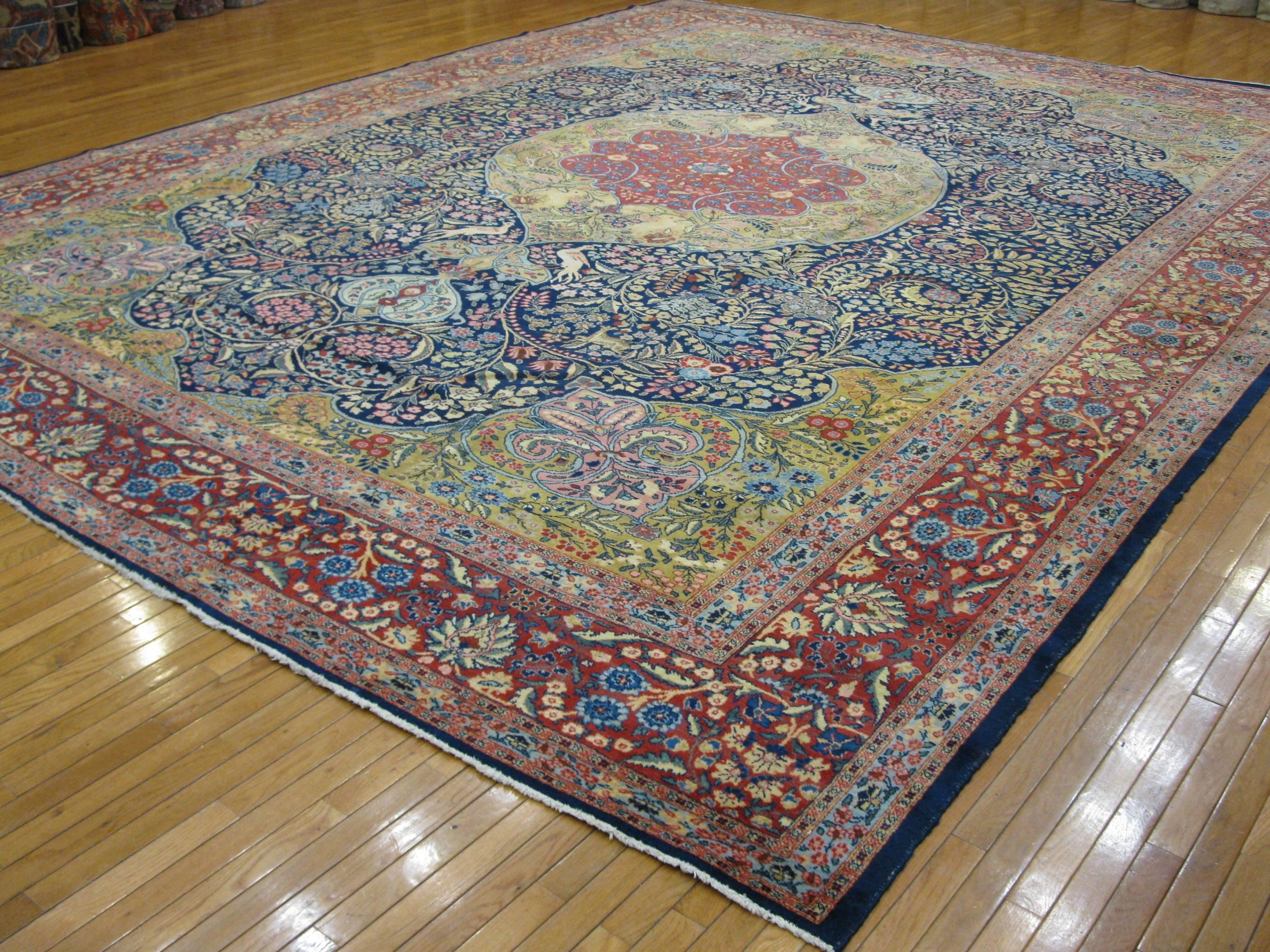 Large Antique Hand Knotted Wool Persian Tabriz Rug For Sale 1