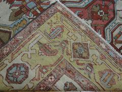 Large Room Size Antique Hand Knotted wool Red Teal and Gold Persian Serapi Rug