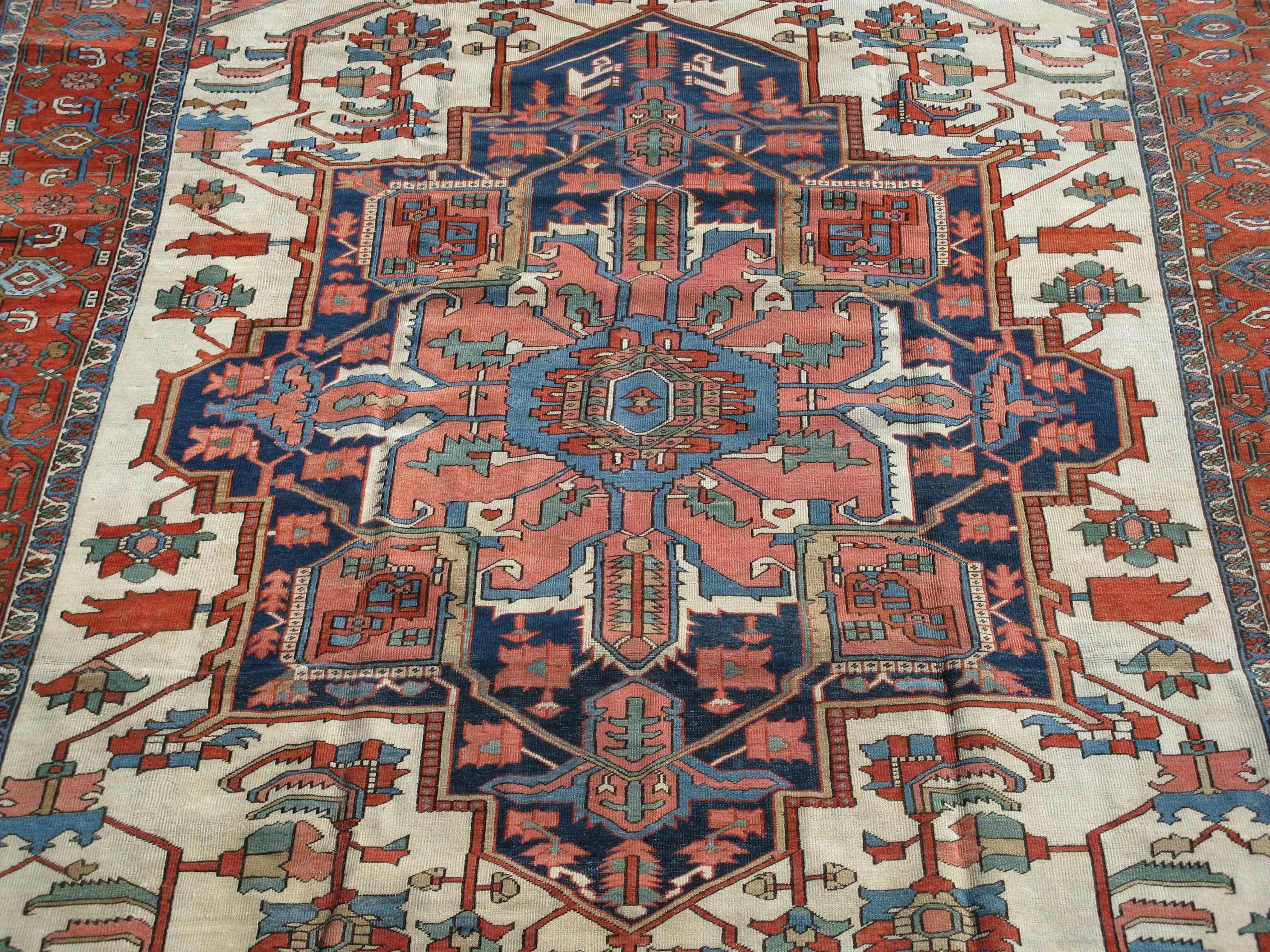 Hand-Knotted Antique Persian Serapi Rug