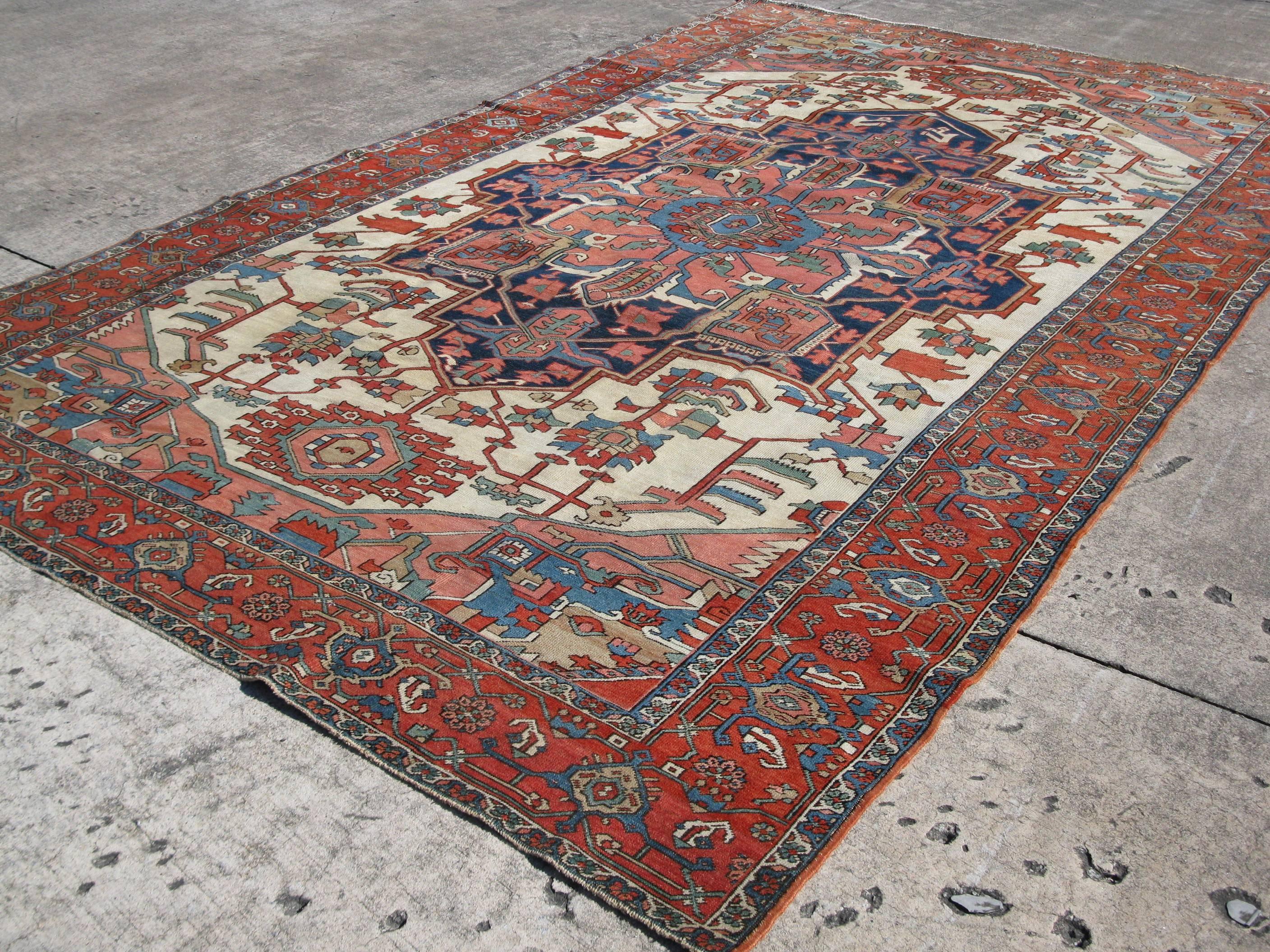 Wool Antique Persian Serapi Rug