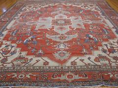 Large Antique Hand Knotted Wool Red Persian Serapi Rug