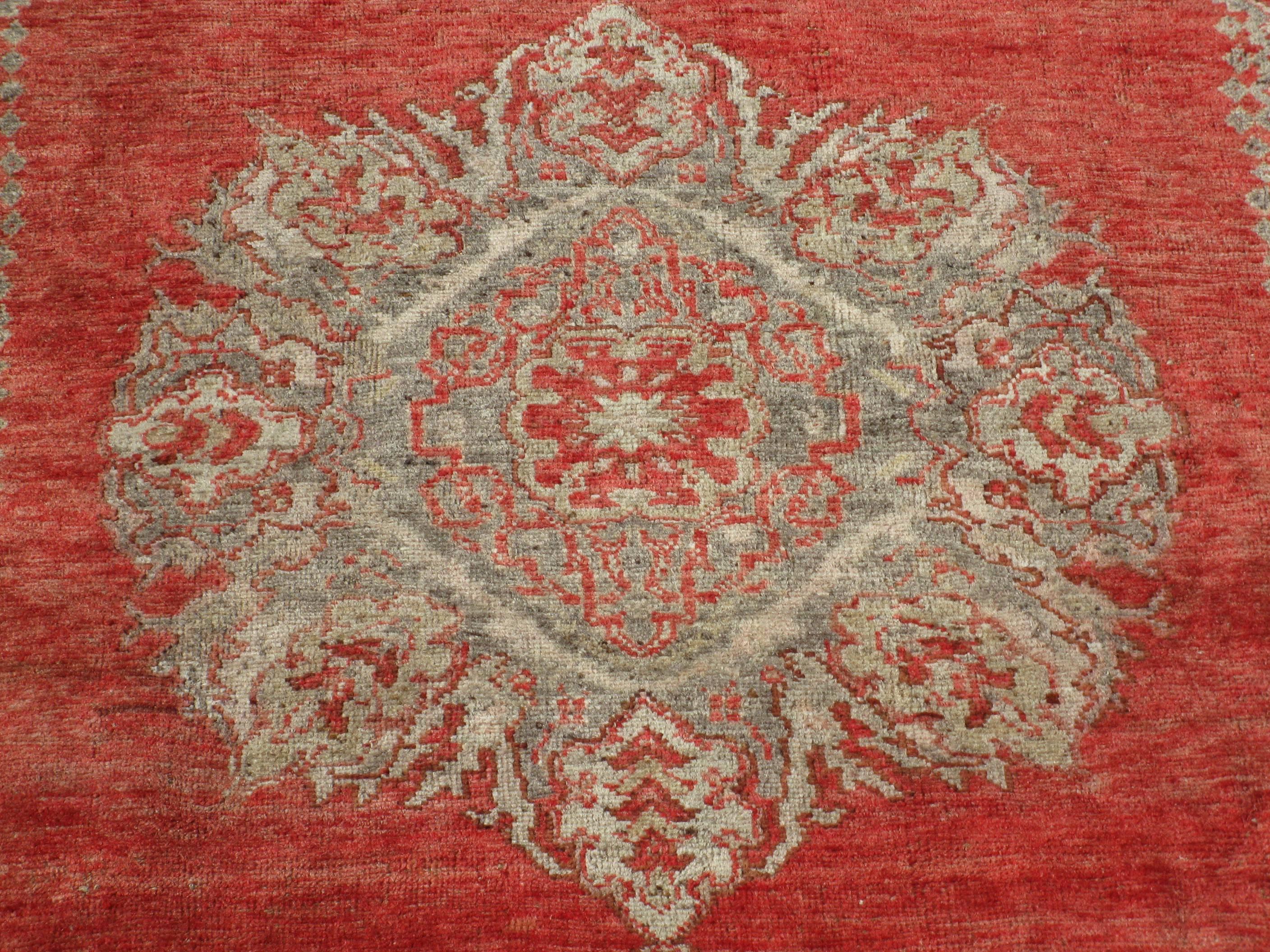 Hand-Knotted Antique Hand Knotted Turkish Oushak Rug For Sale
