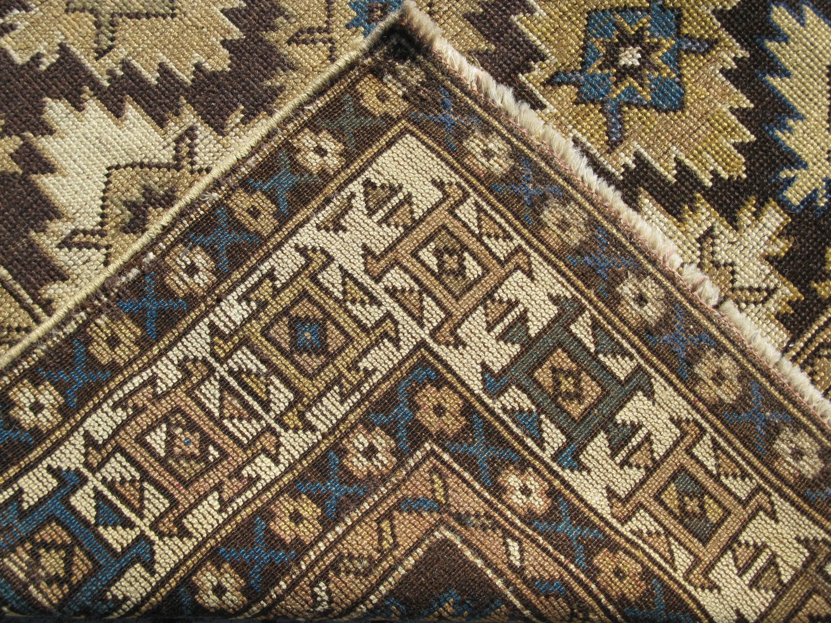 Wool Small Antique Caucasian Kazak Rug For Sale