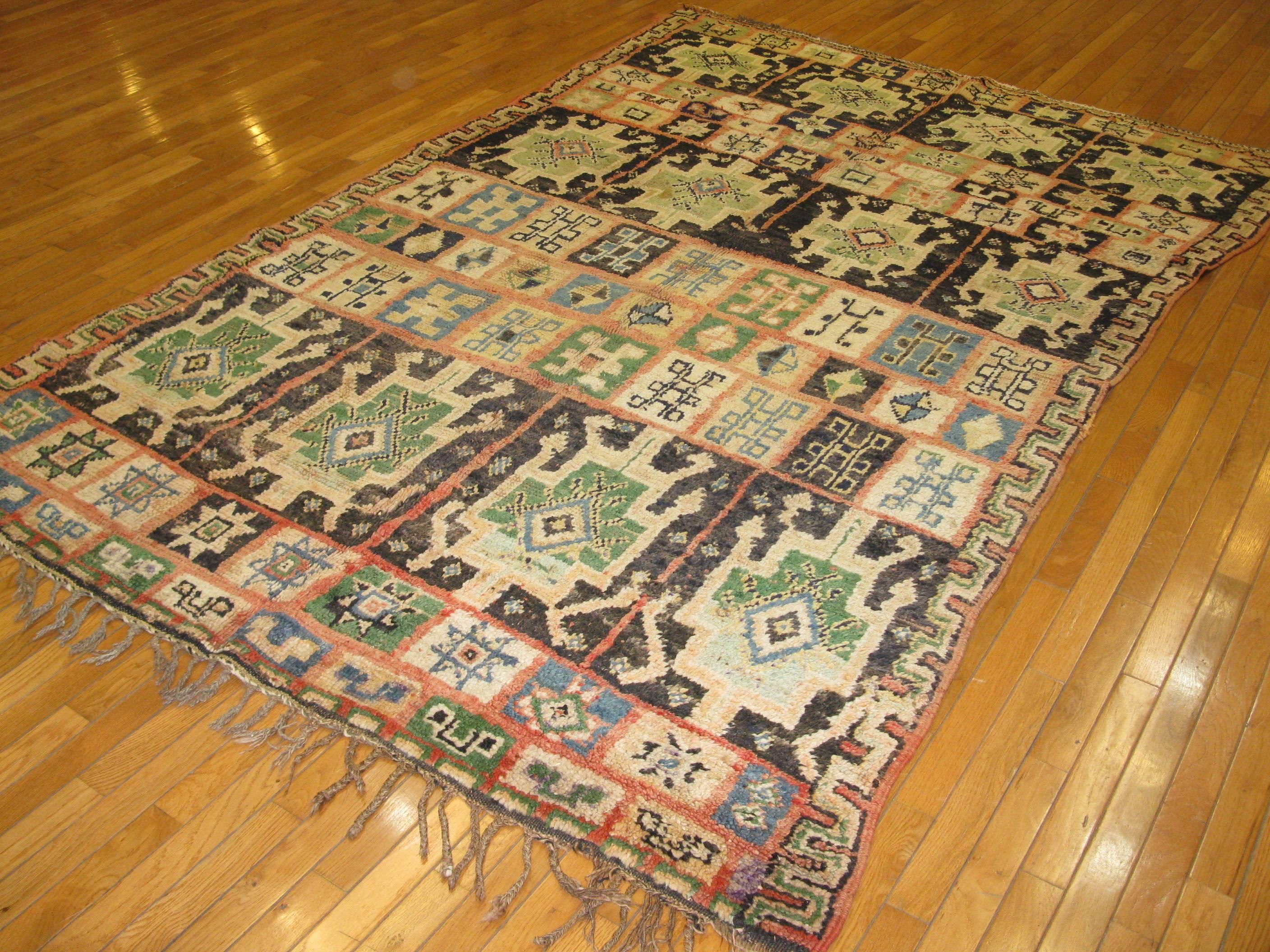 Wool Vintage Hand-Knotted Beni Ourain Moroccan Rug For Sale