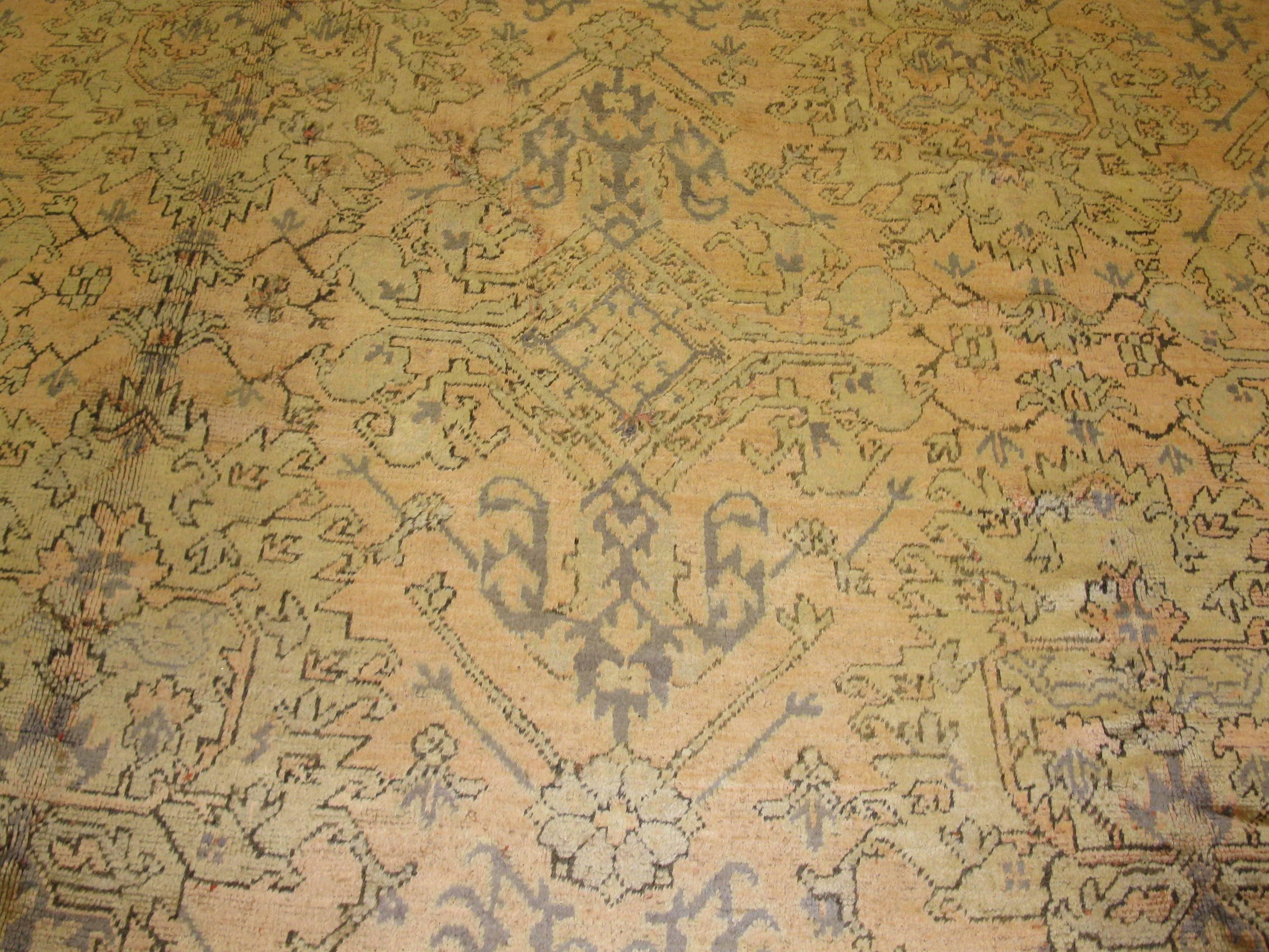 Hand-Knotted Large Antique Turkish Oushak Rug For Sale