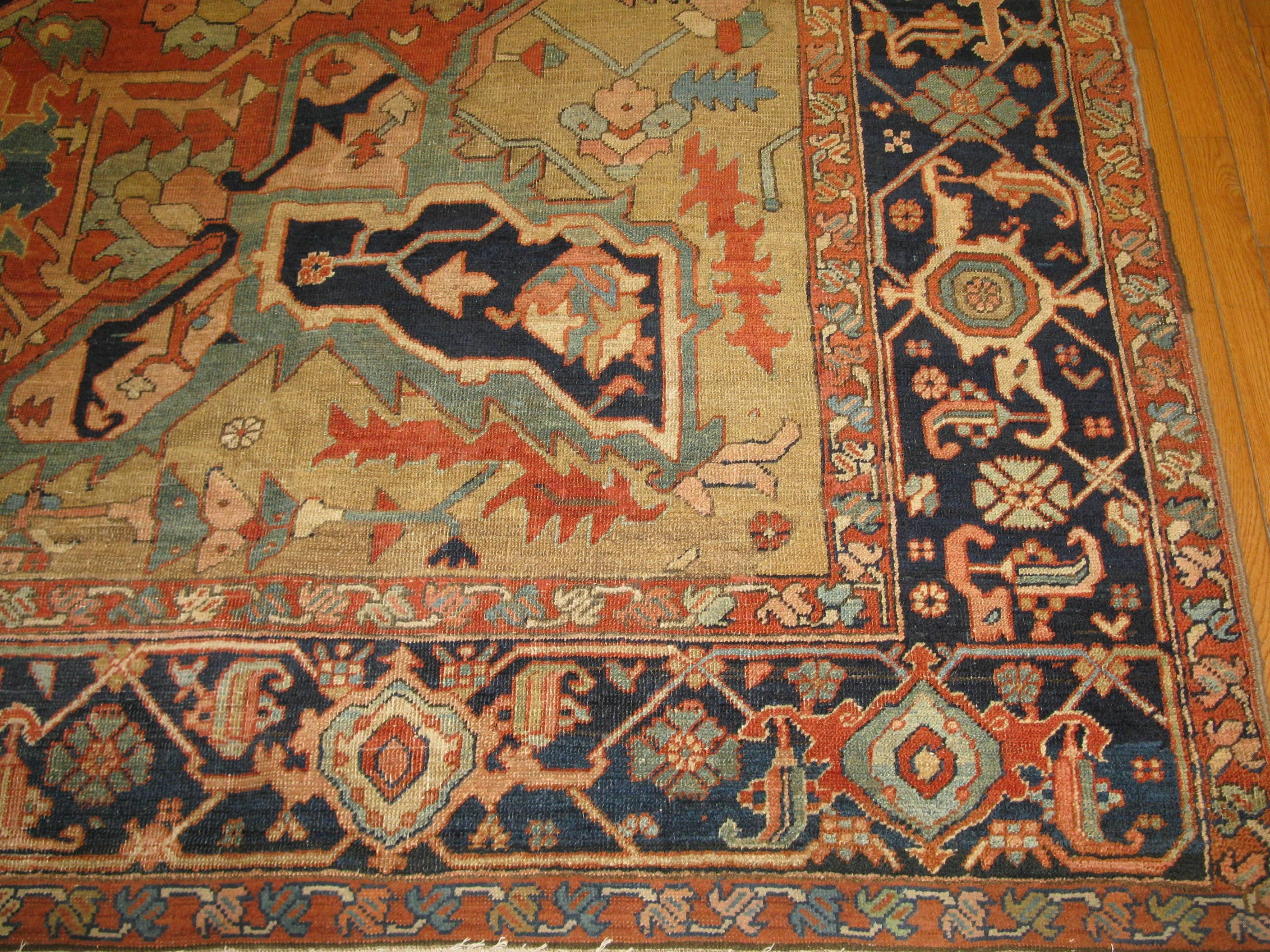 Hand-Knotted Late 19th Century Antique Persian Serapi Rug For Sale