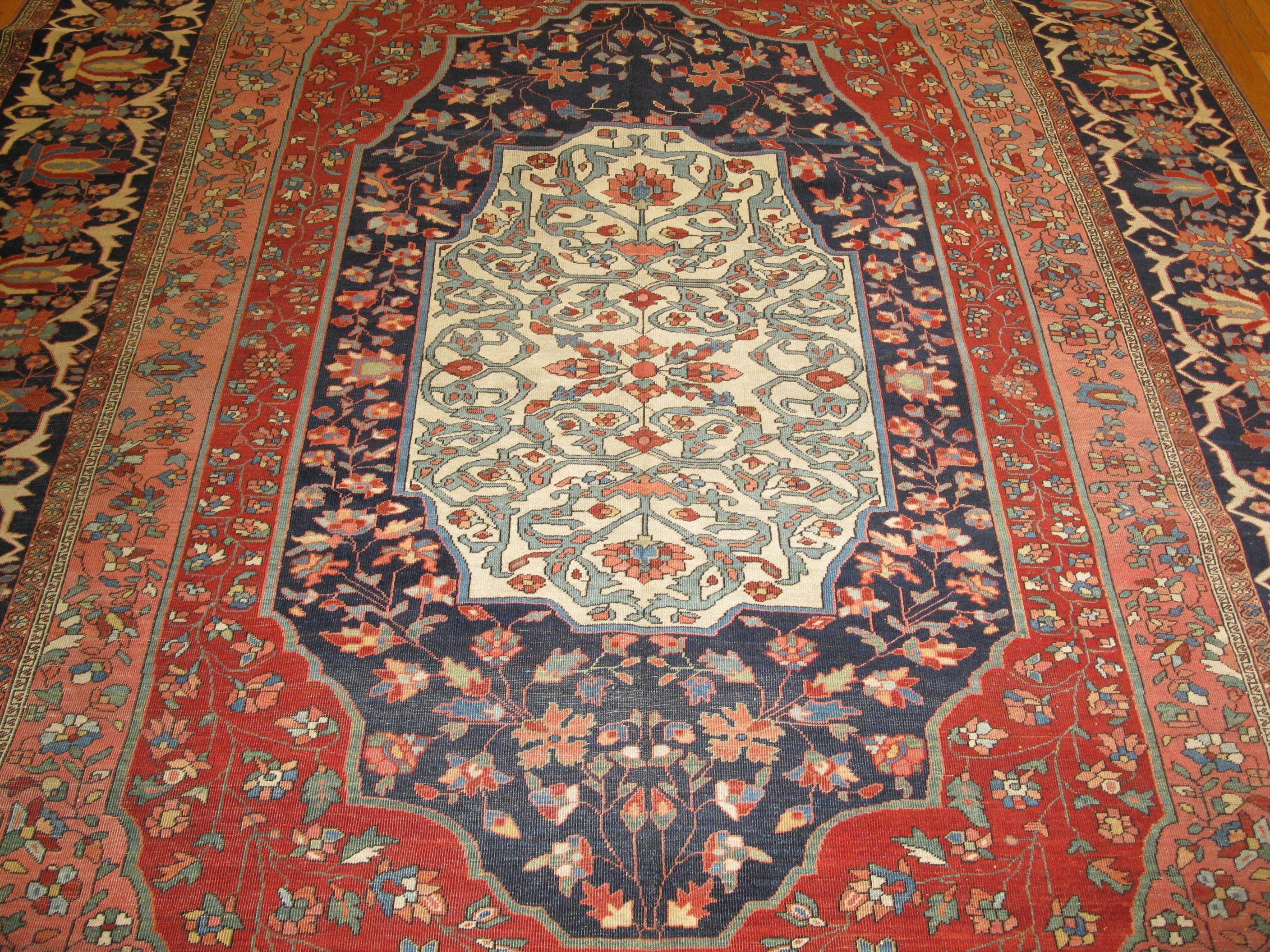 Hand-Knotted Room Size Antique Persian Sarouk Farahan For Sale