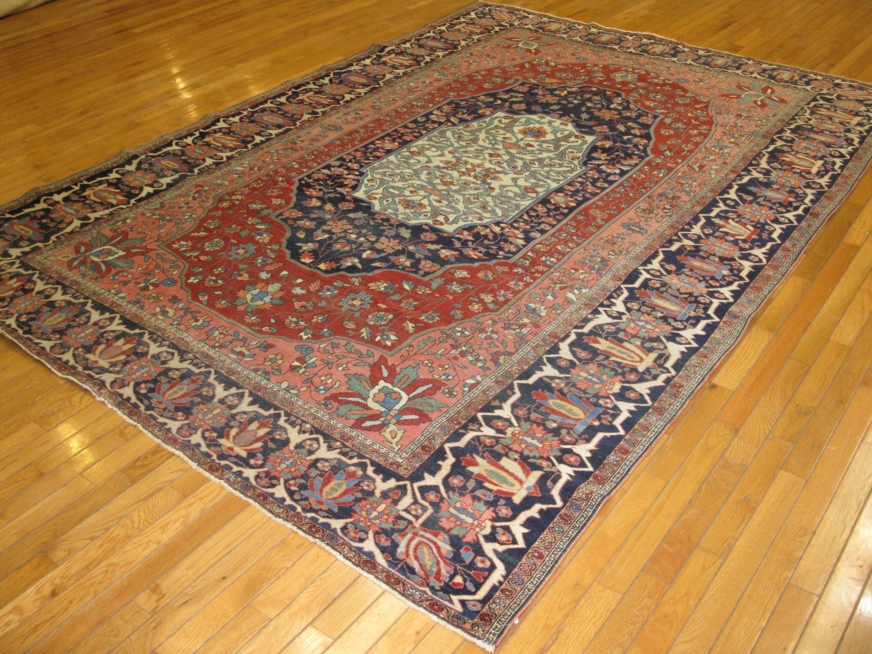 Wool Room Size Antique Persian Sarouk Farahan For Sale