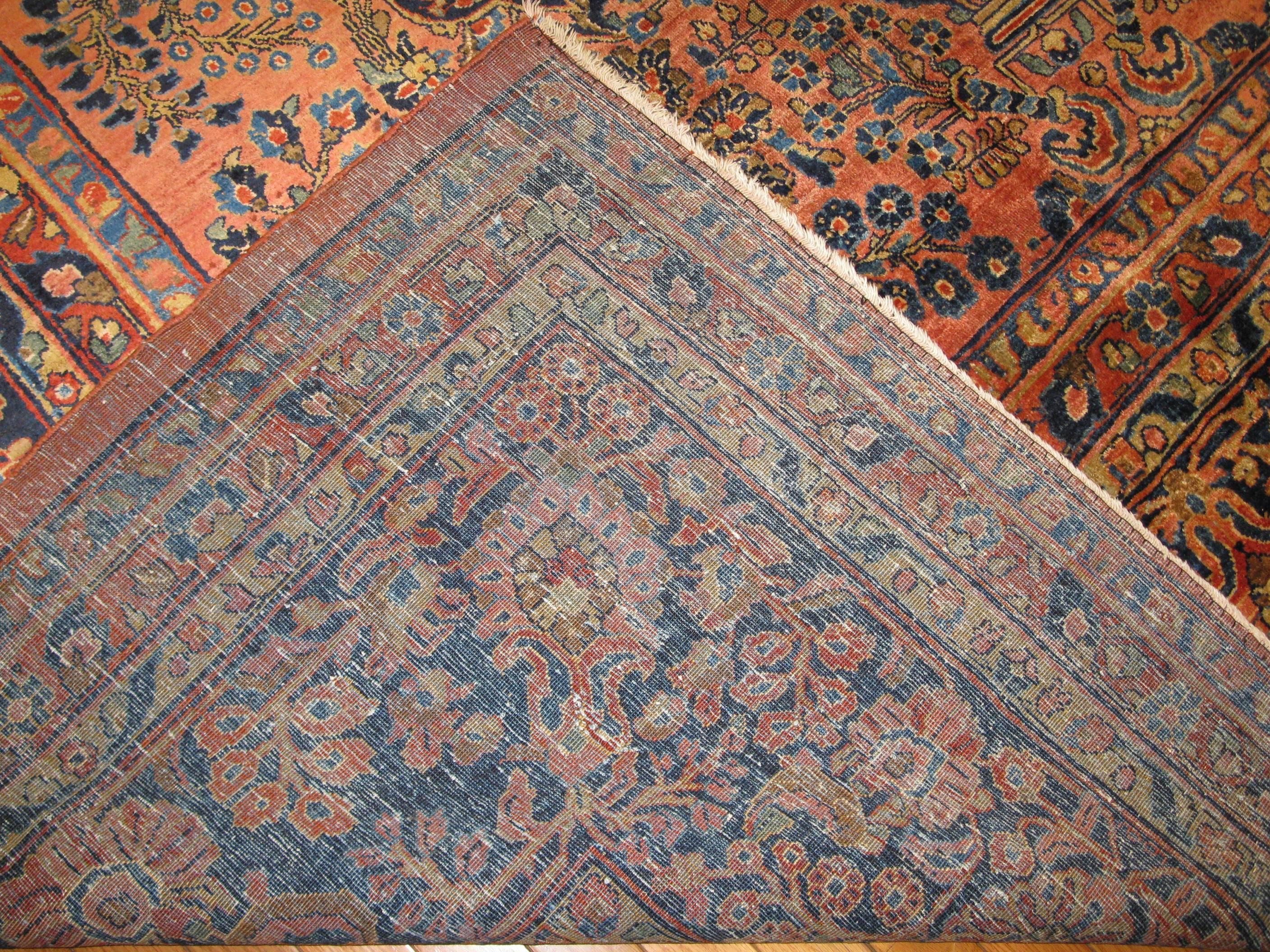 20th Century Large Antique Hand-Knotted Persian Sarouk Rug For Sale