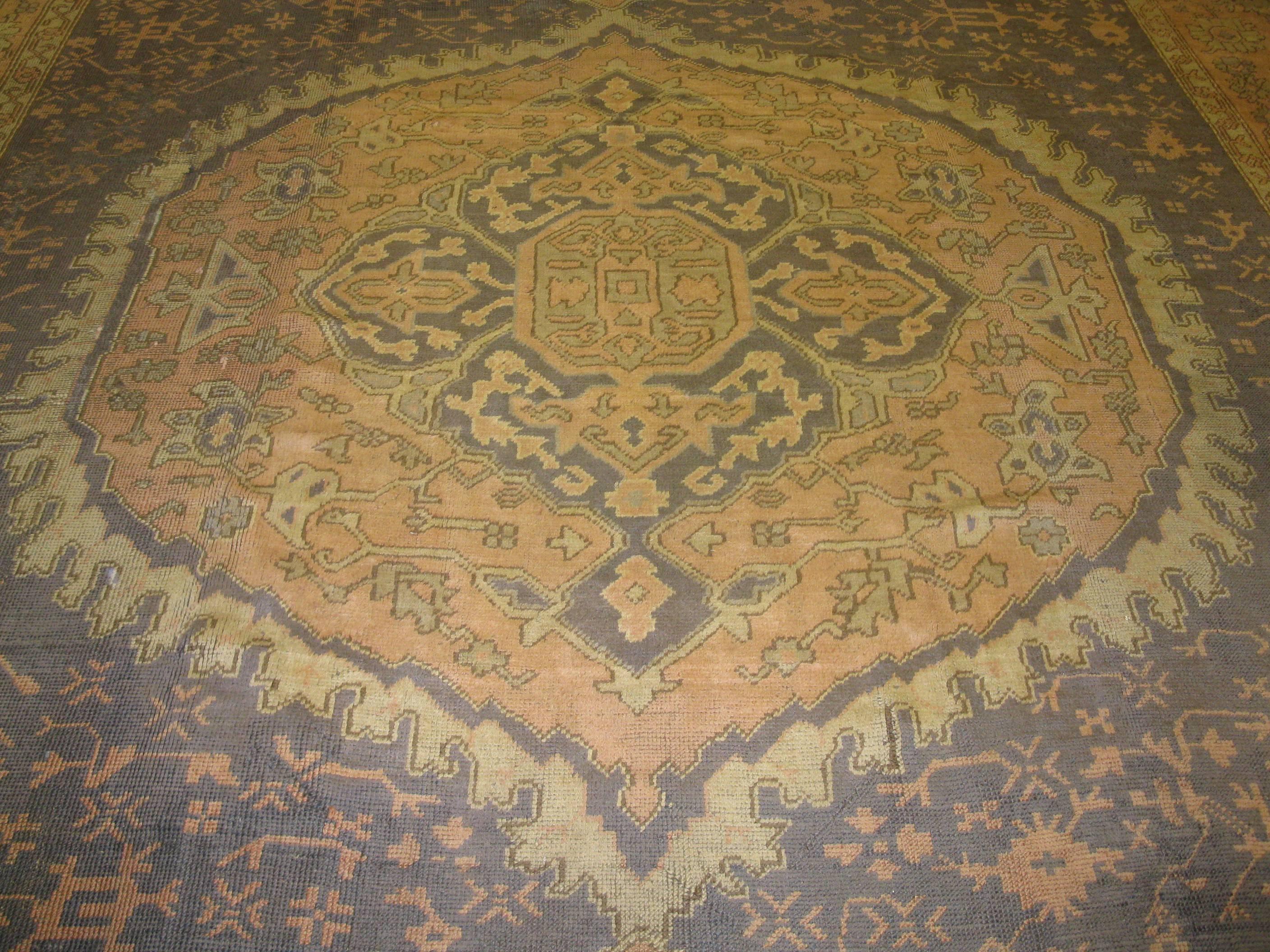 Hand-Knotted Large Antique Turkish Oushak Rug For Sale