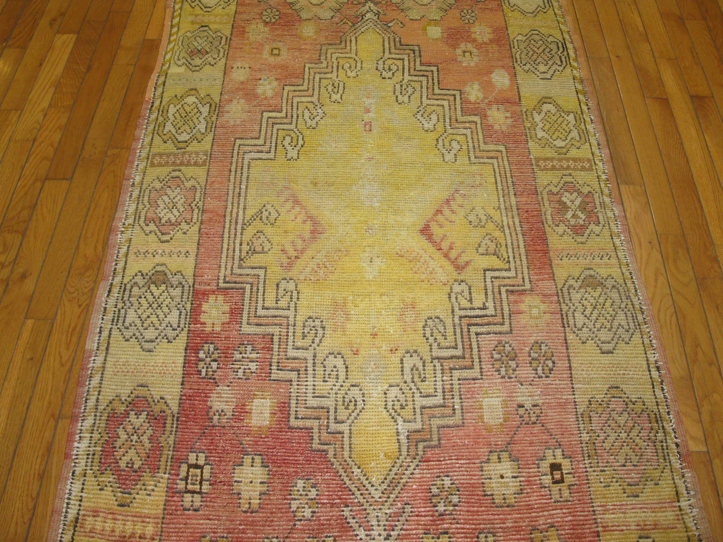 Hand-Knotted Turkish Anatolian Oushak Runner Rug   For Sale