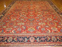 Large Antique Handmade Wool Red Navy Green Persian Mahal Rug