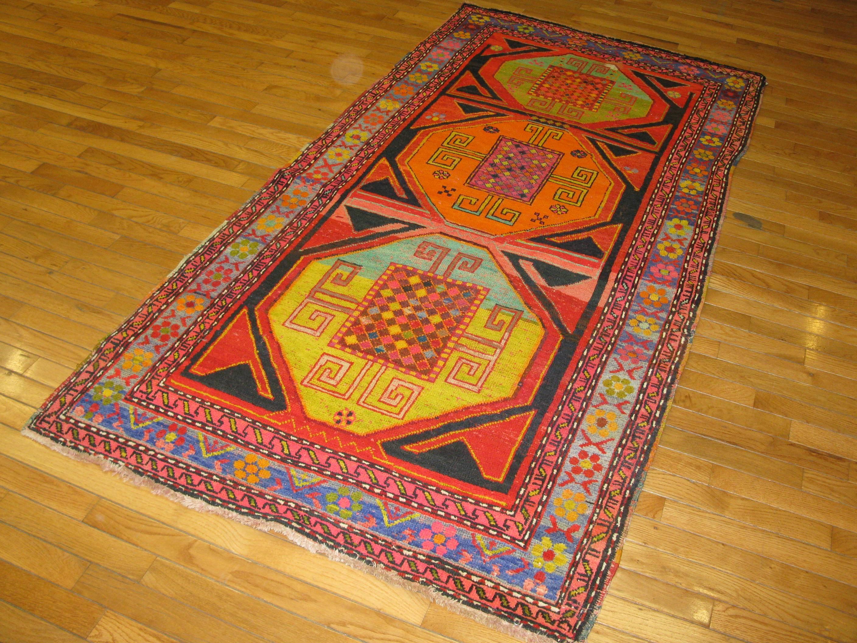 20th Century Small Vintage Hand-Knotted WoolTurkish Rug For Sale