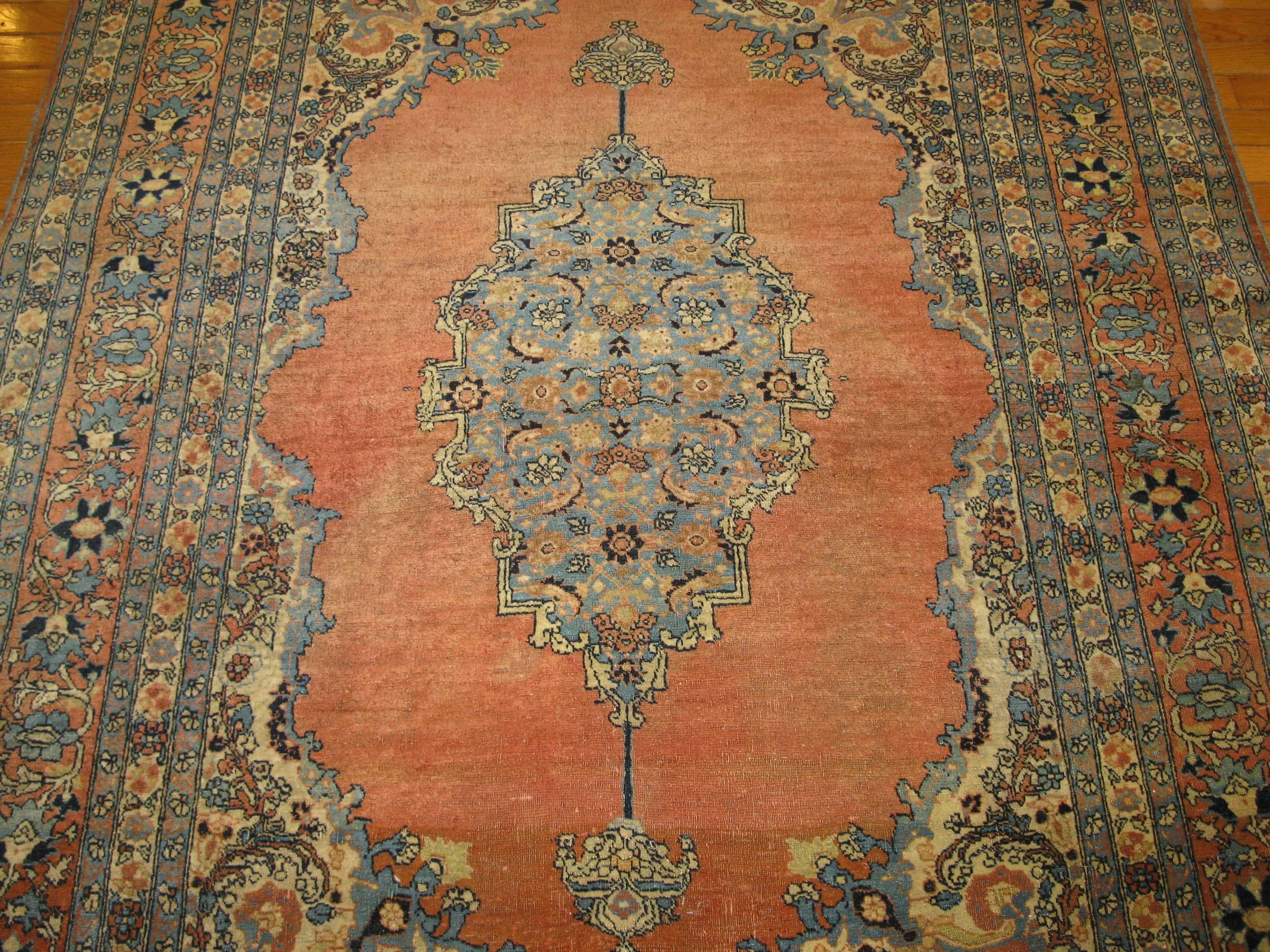 Hand-Knotted Antique Small Persian Tabriz Rug For Sale