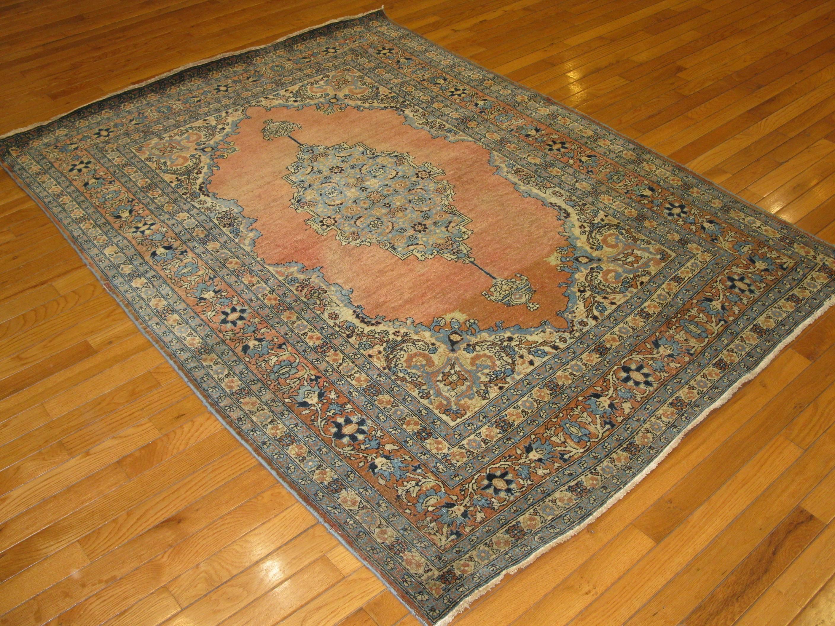 Wool Antique Small Persian Tabriz Rug For Sale