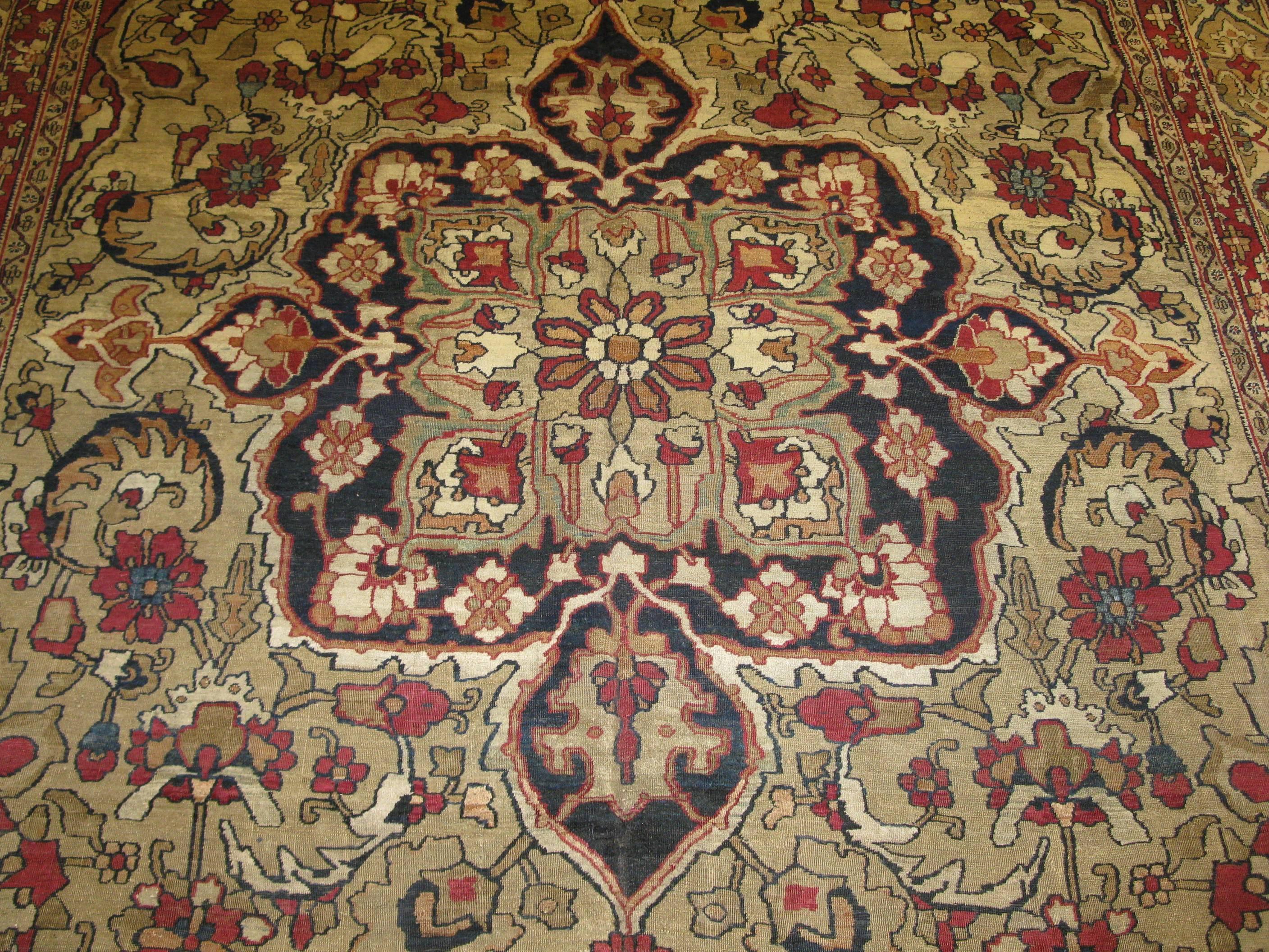 Kirman Late 19th Century Antique Persian Lavar Kerman Rug For Sale