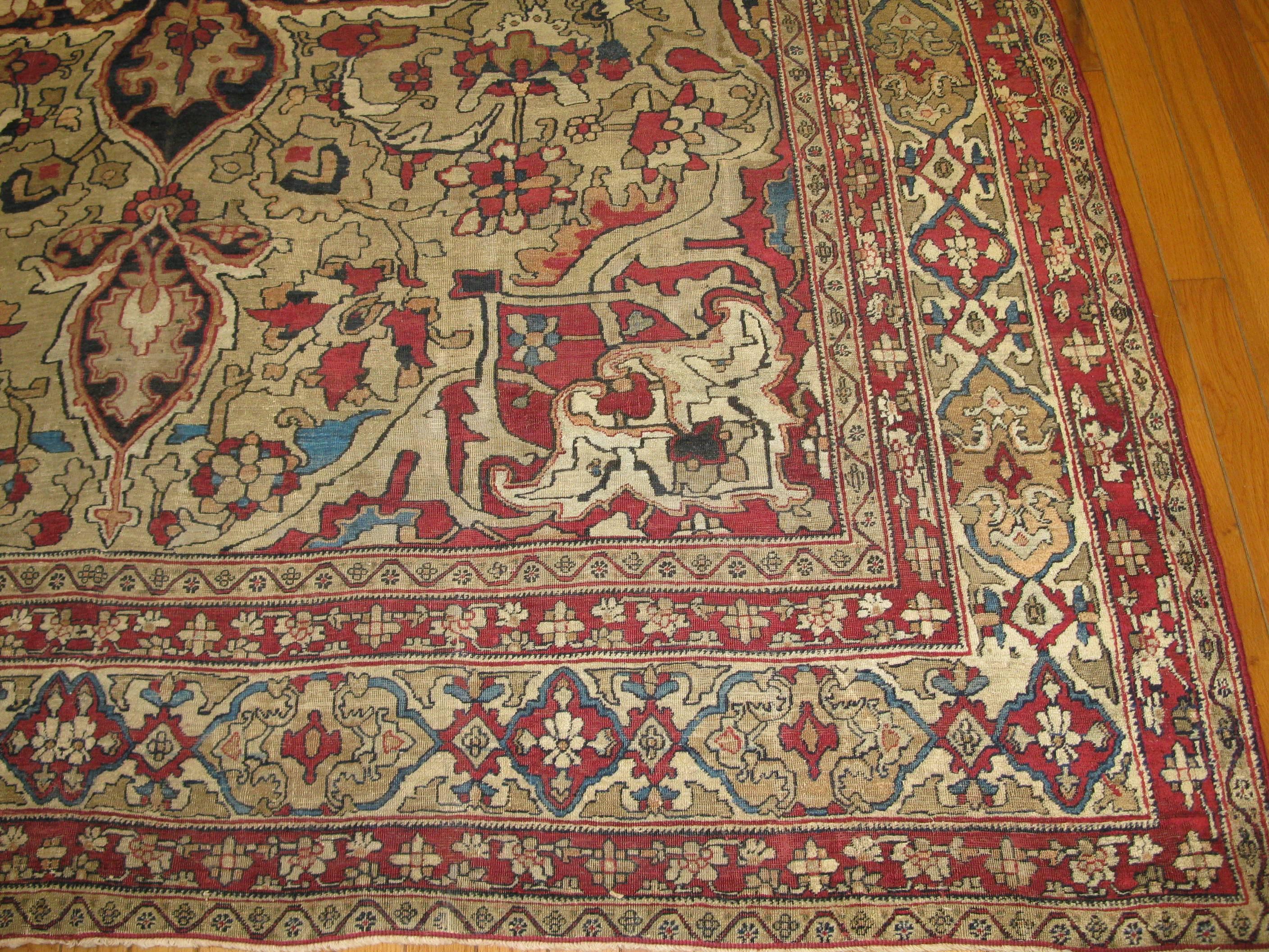 Hand-Knotted Late 19th Century Antique Persian Lavar Kerman Rug For Sale