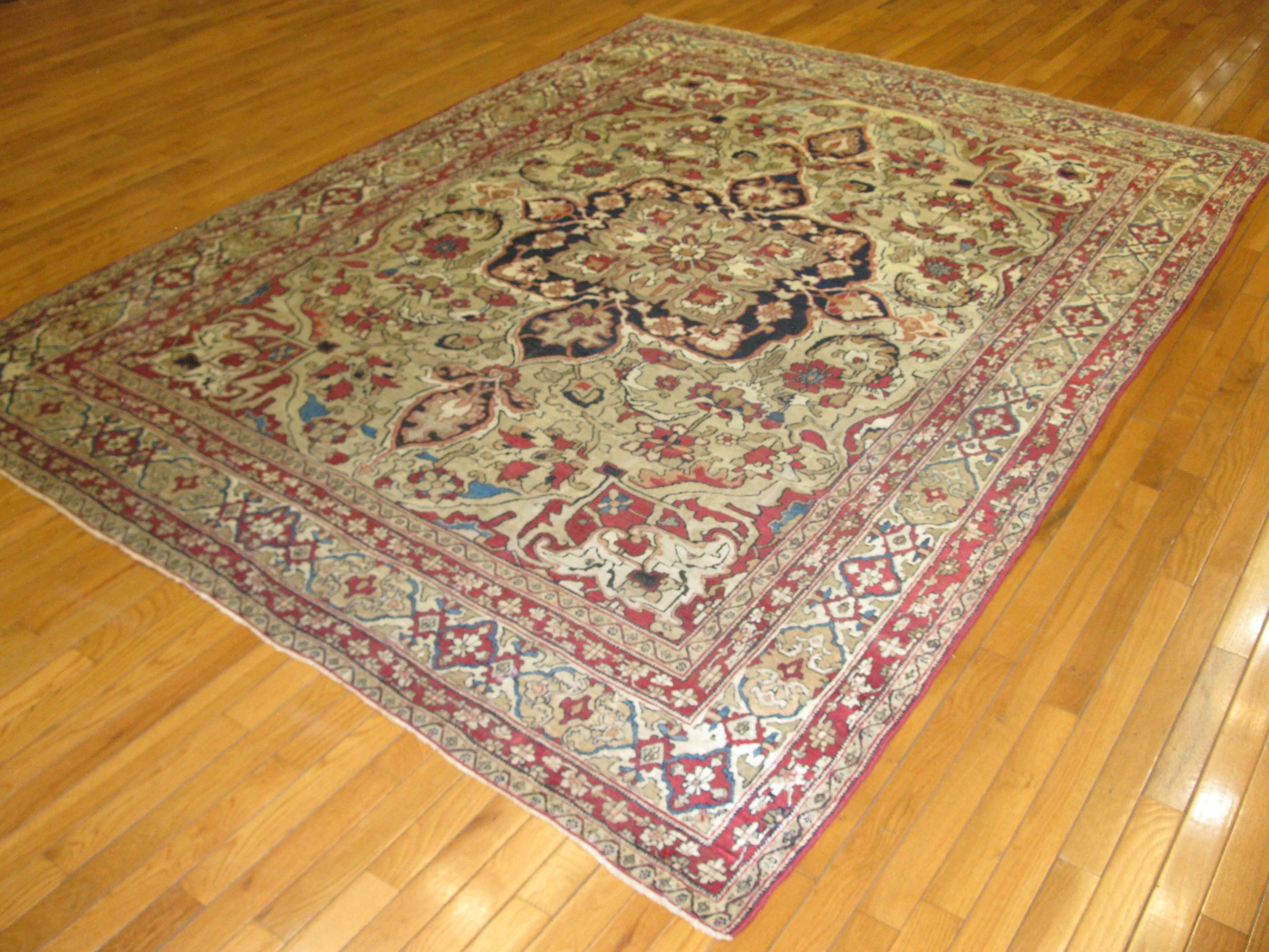 Wool Late 19th Century Antique Persian Lavar Kerman Rug For Sale