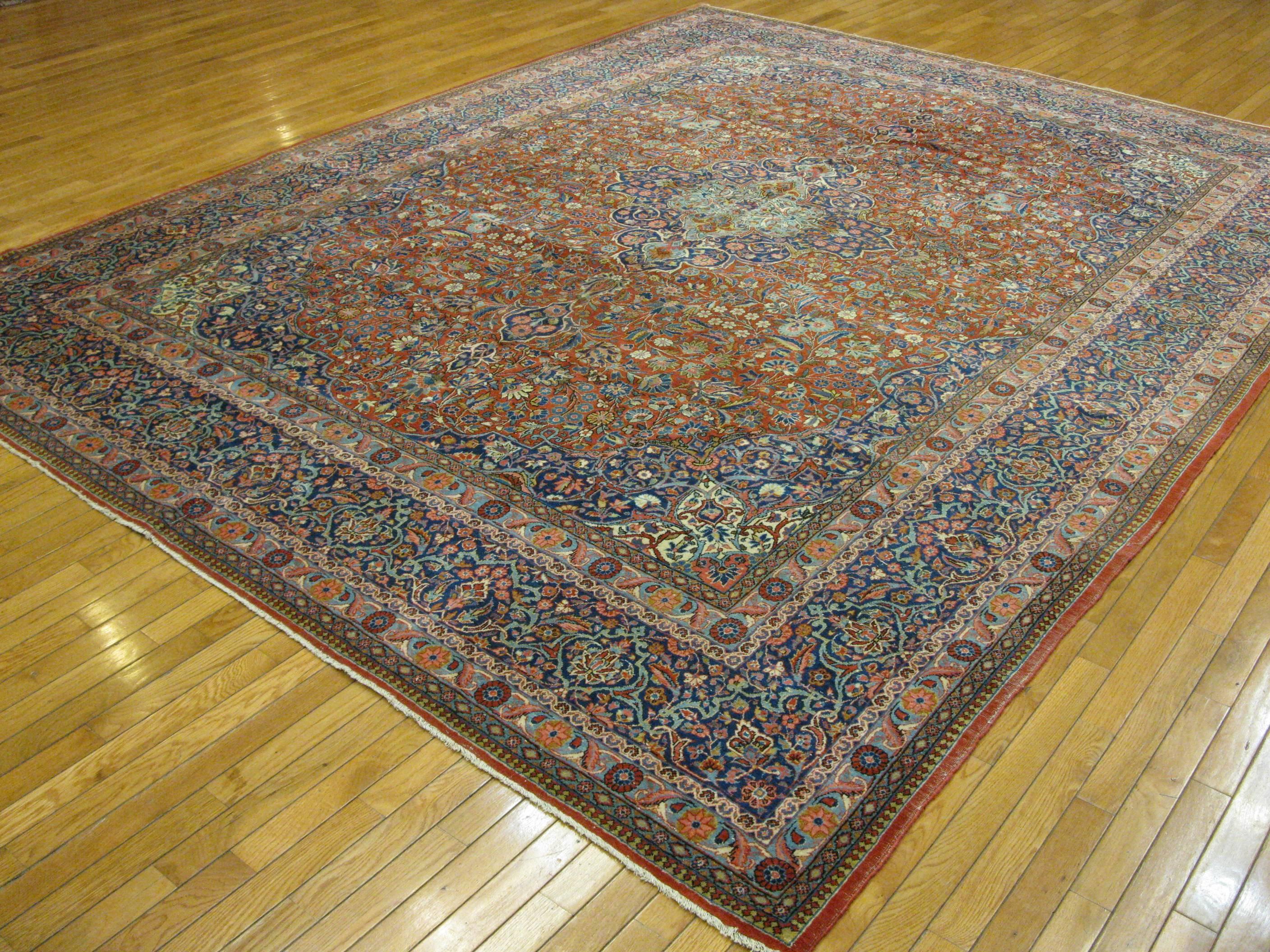 Wool Antique Room Size Persian Kashan Rug For Sale