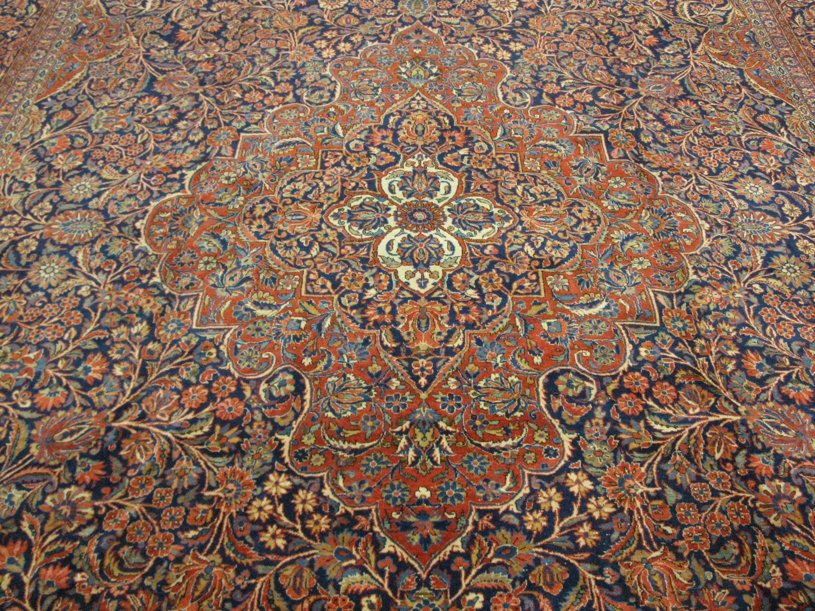 Hand-Knotted Large Antique Persian Kashan For Sale