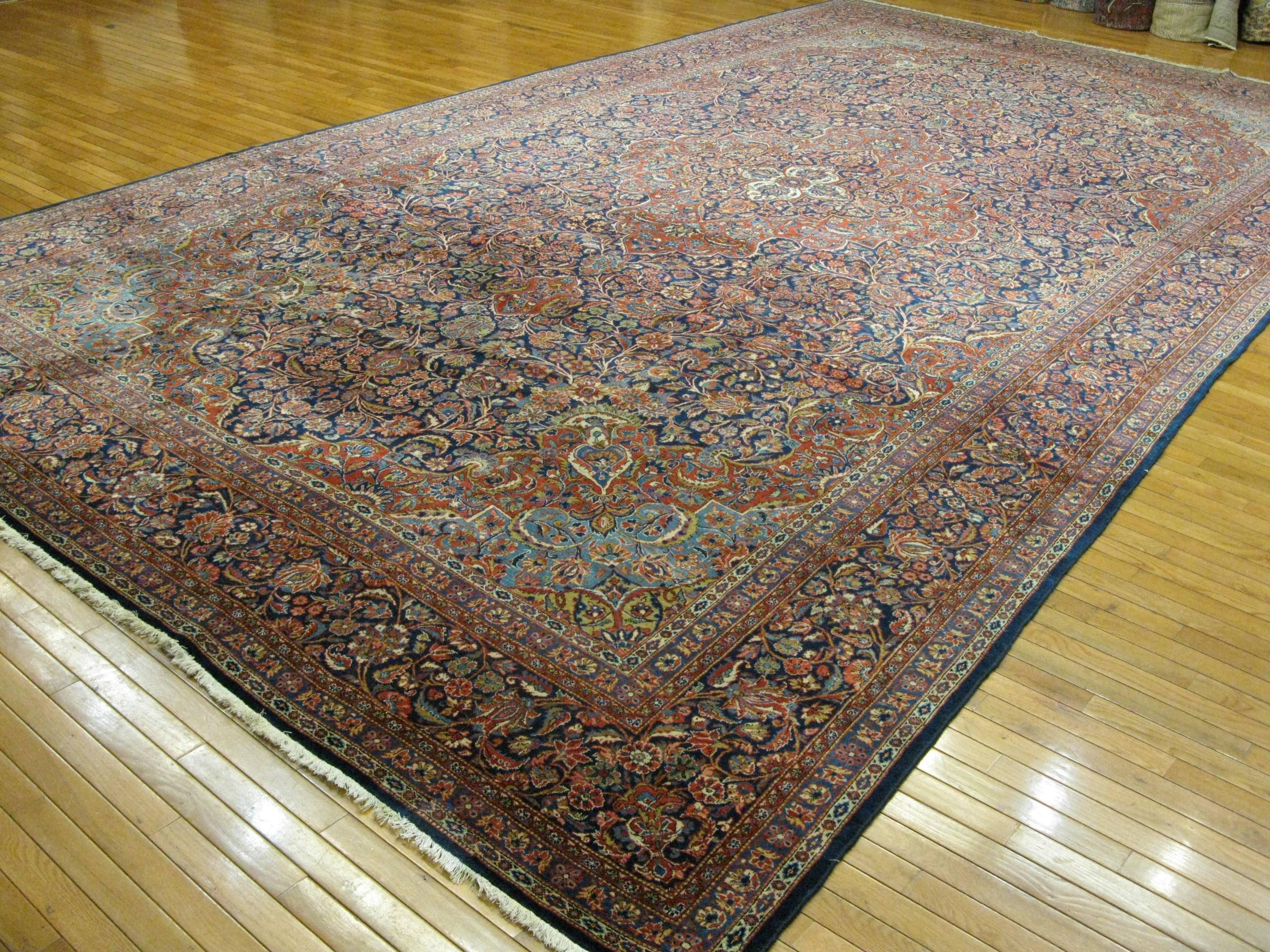 Wool Large Antique Persian Kashan For Sale