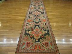 Antique Hand knotted Wool Long Caucasian Runner Rug