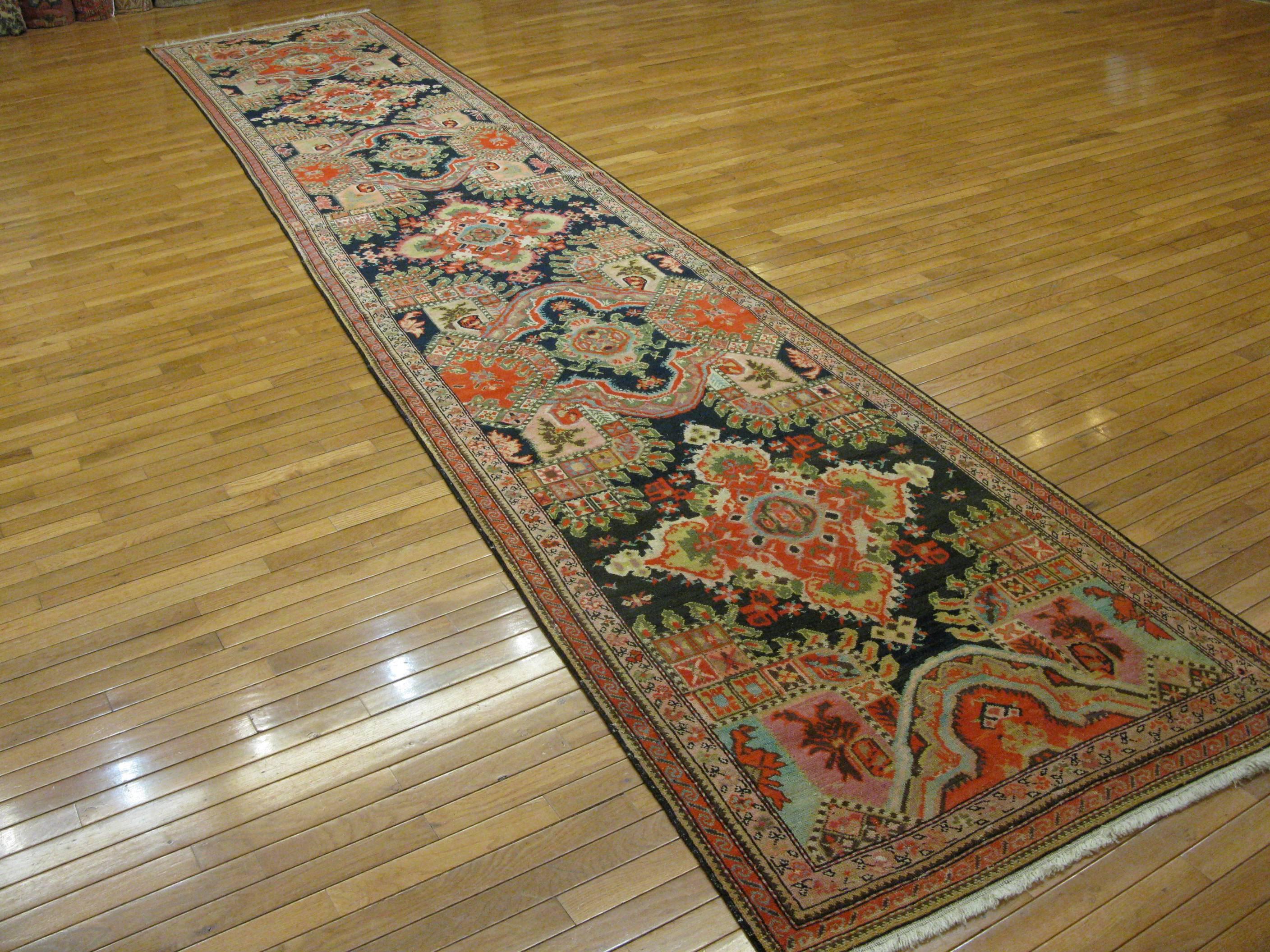 Hand-Knotted Antique Hand knotted Wool Long Caucasian Runner Rug For Sale